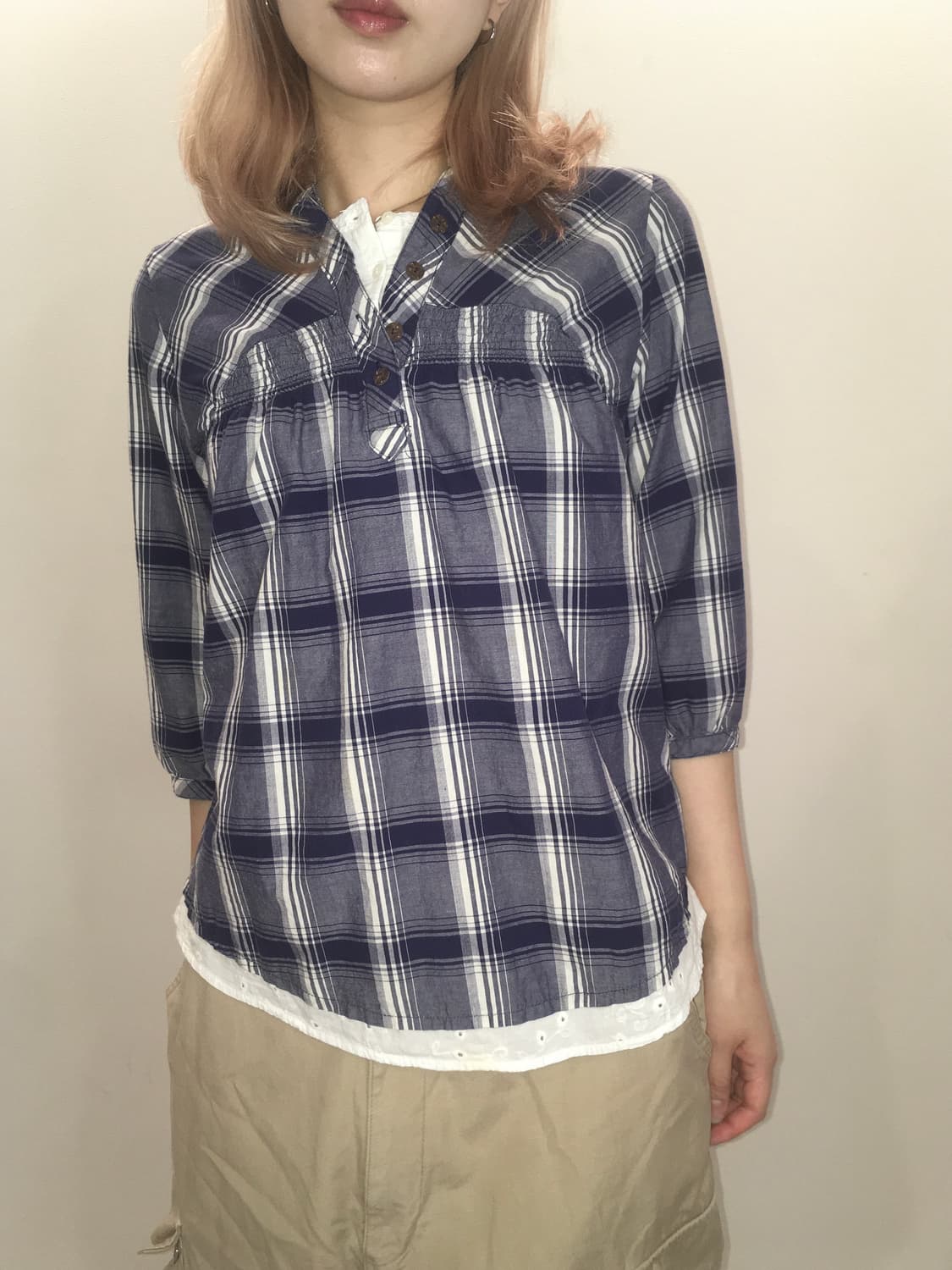 jpn vintage mori check lace shirts 상품이미지4
