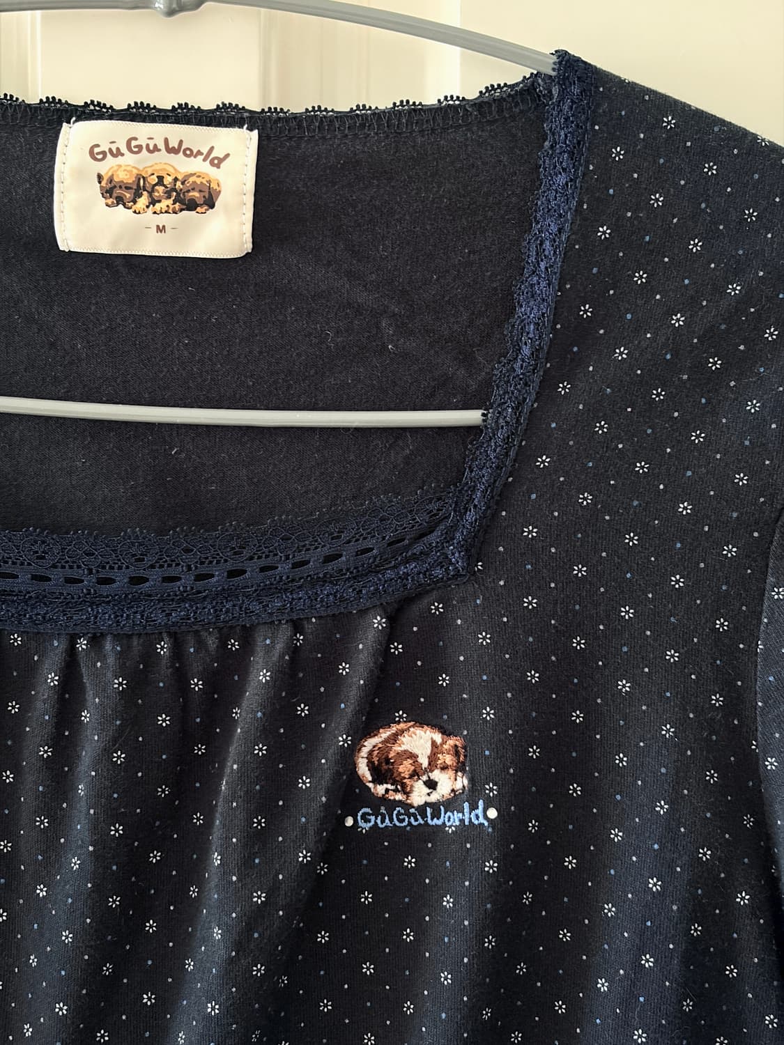 GuGuWorld 강아지 패치 잔꽃 스퀘어넥 빈티지 모리걸 상품이미지3