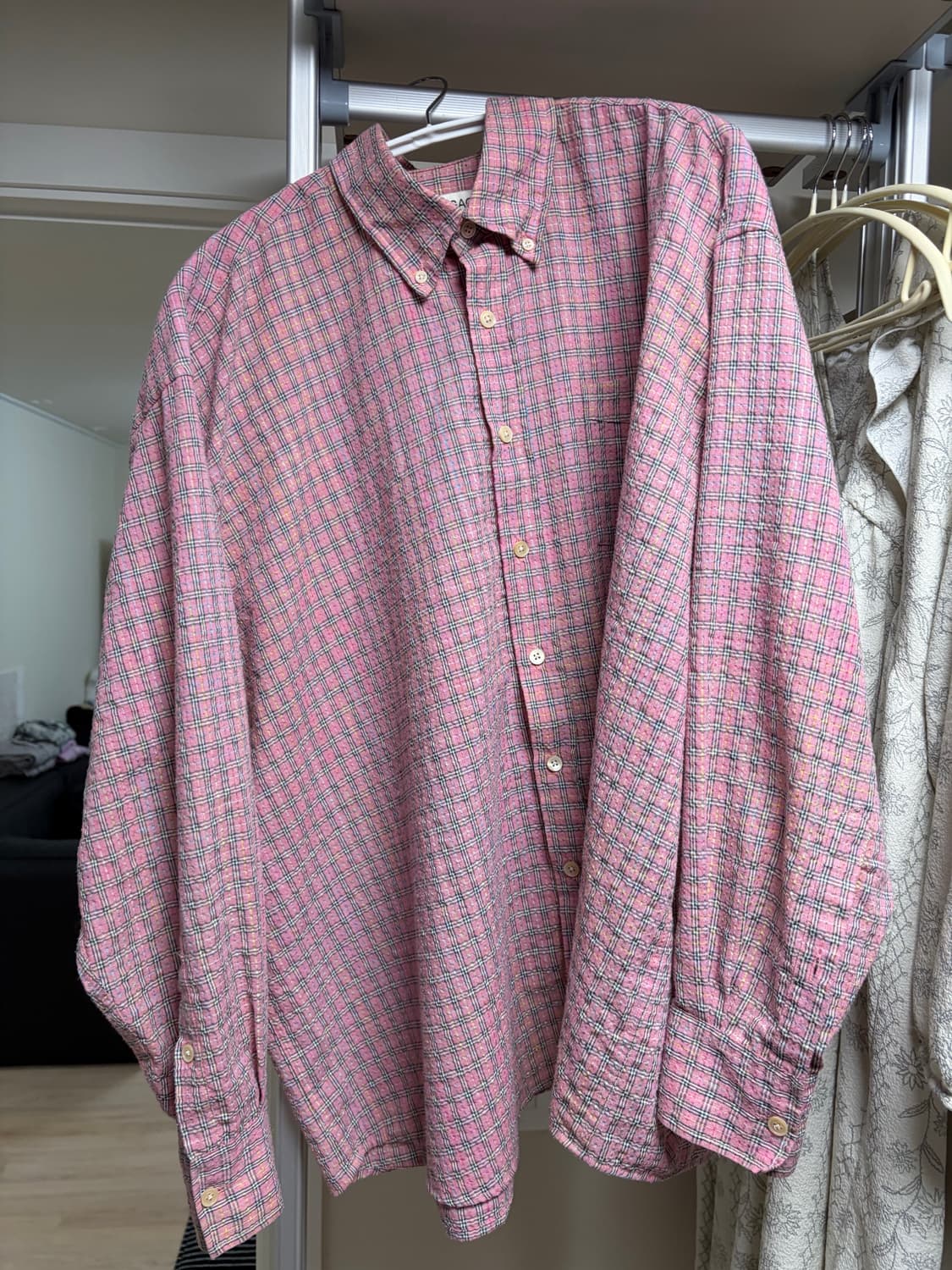 아워레가시 버로우드 BD 체크 셔츠 핑크 48 상품이미지4