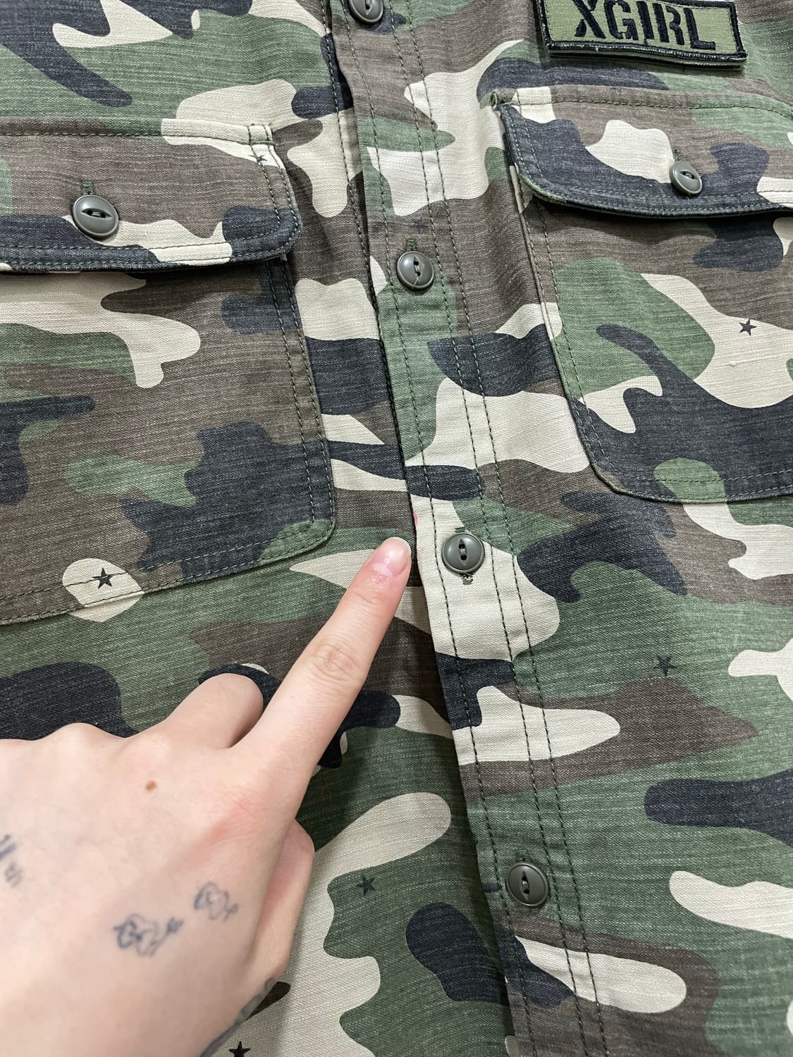 X-girl 엑스걸 스타 카모플라쥬 밀리터리 긴팔셔츠 상품이미지10