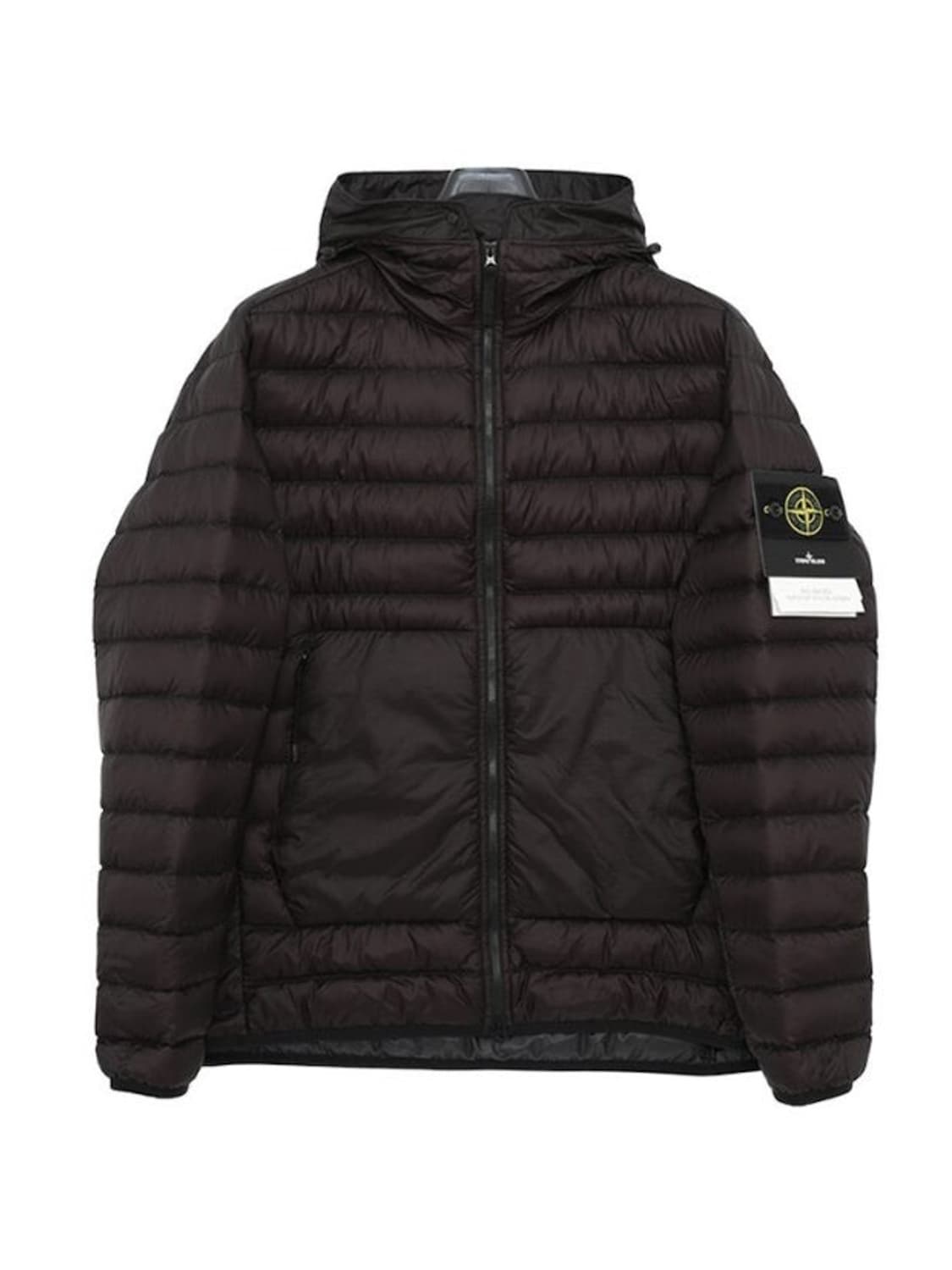 [L] 스톤 아일랜드 나일론 립스탑 후드 다운 경량패딩 자켓 블랙 상품이미지2