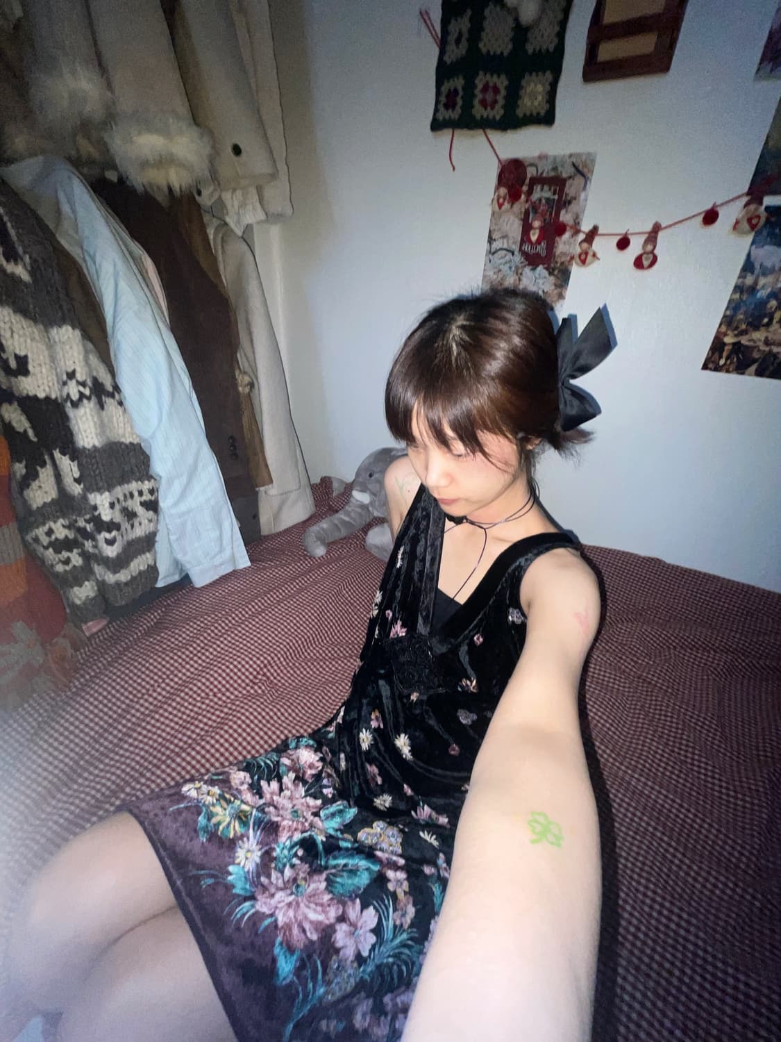 플라워 빈티지 비즈 벨벳 원피스 상품이미지4