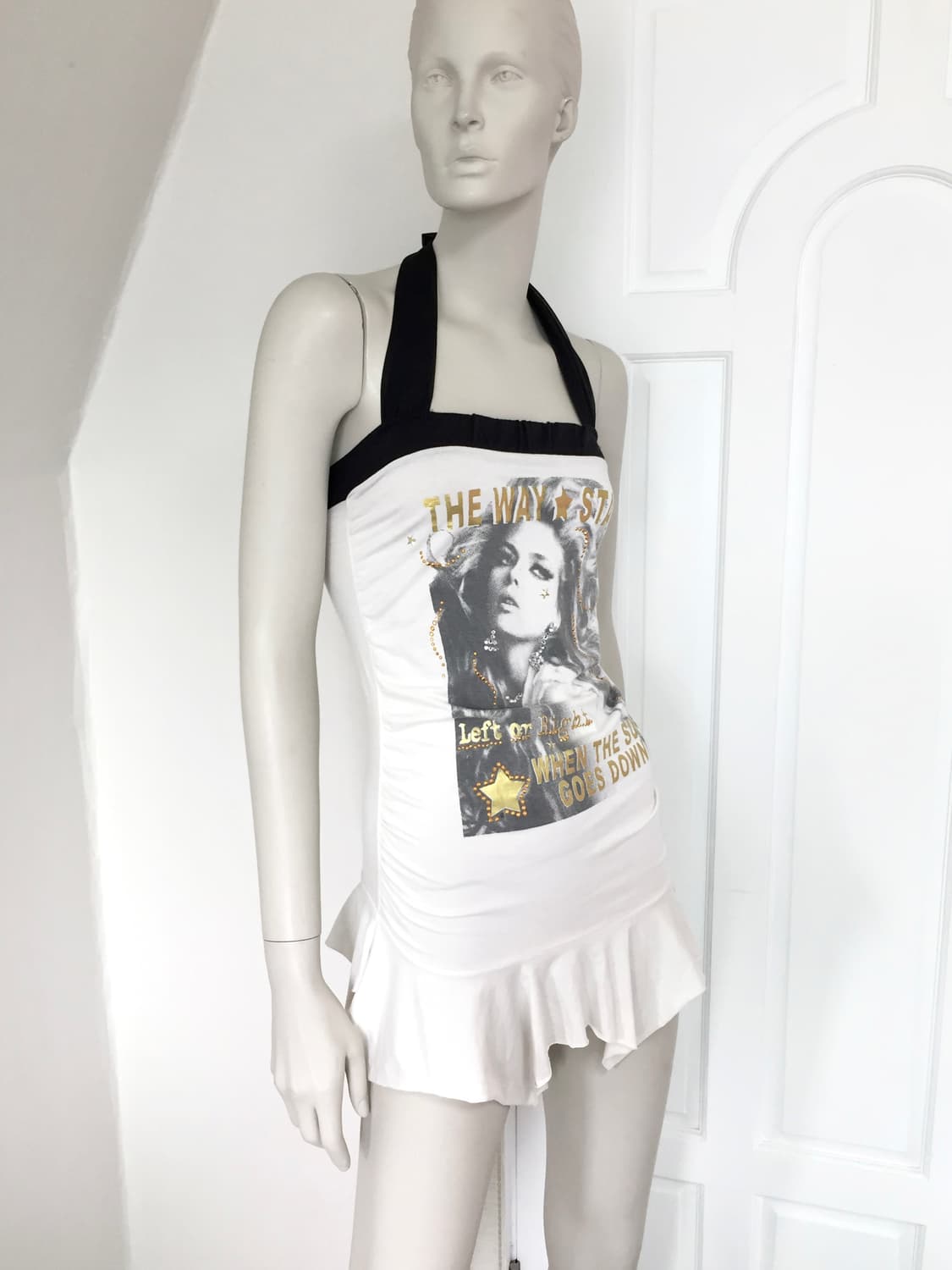 Vintage Print halter Ruffle Hem Top 상품이미지4