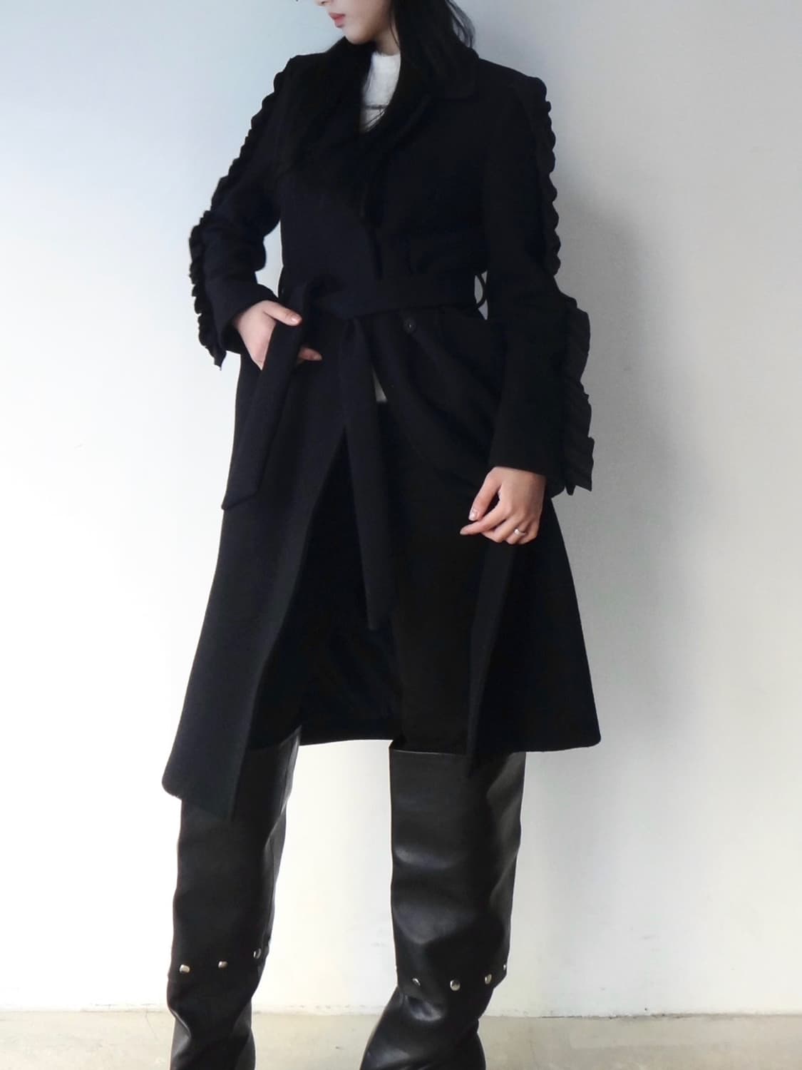 Wave frill tailor coat / black 상품이미지6