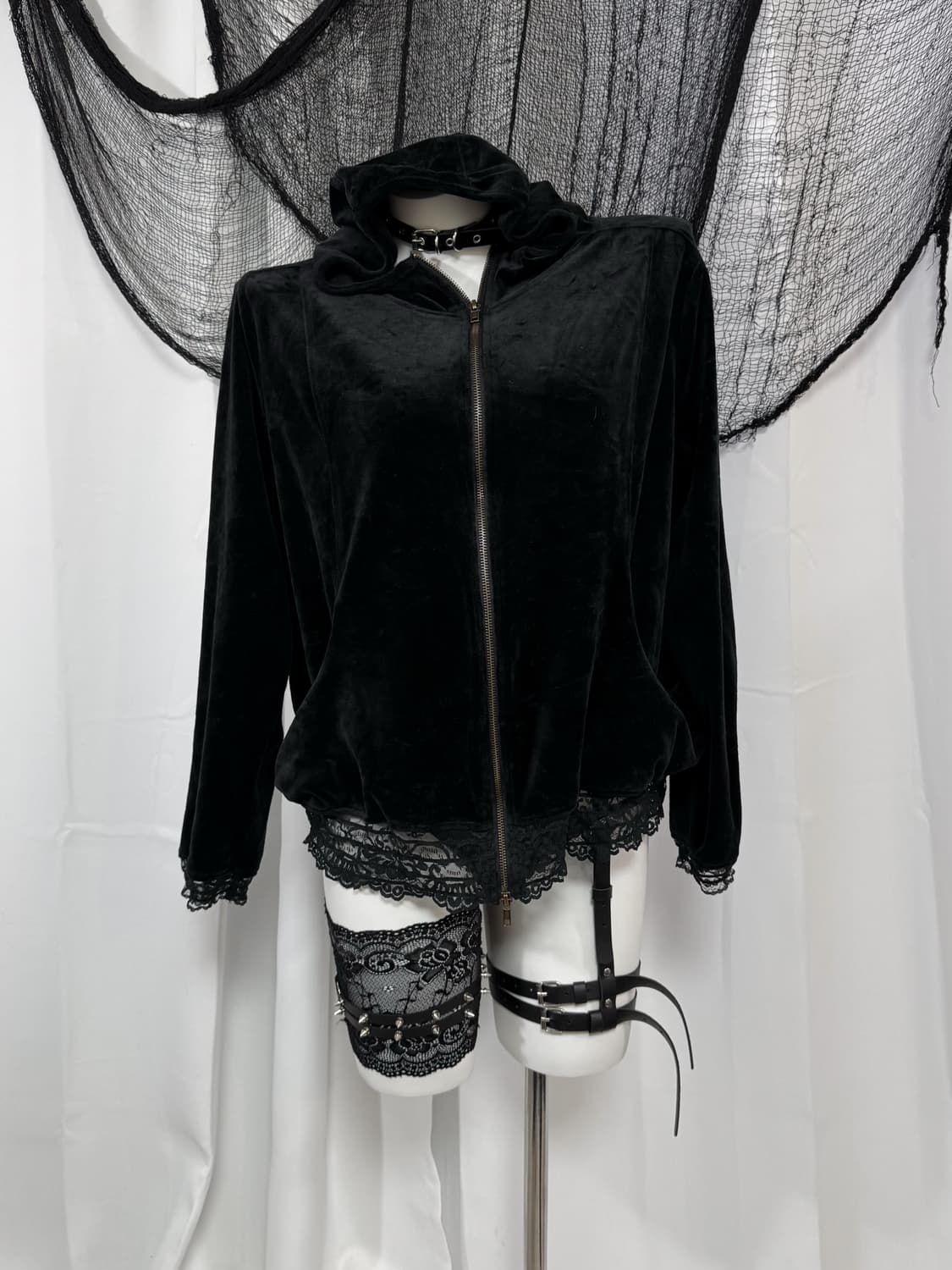 velvet lace hood zip up 상품이미지1