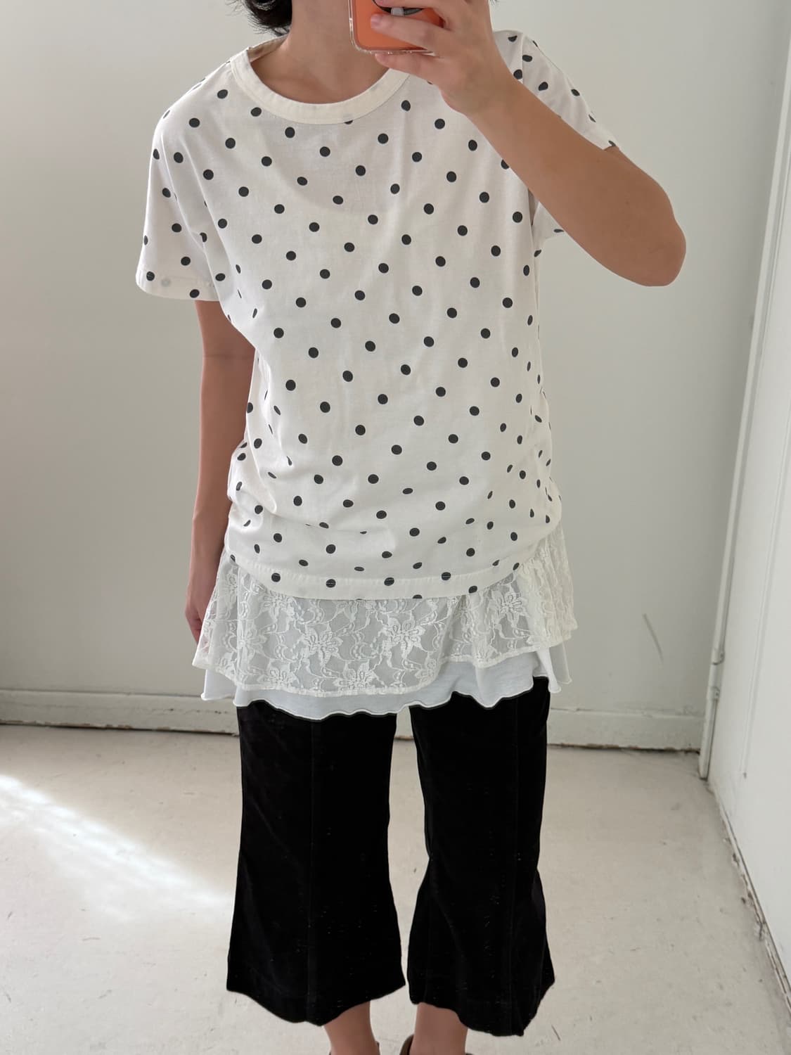 일본빈티지 코튼 도트 반팔티 상품이미지1