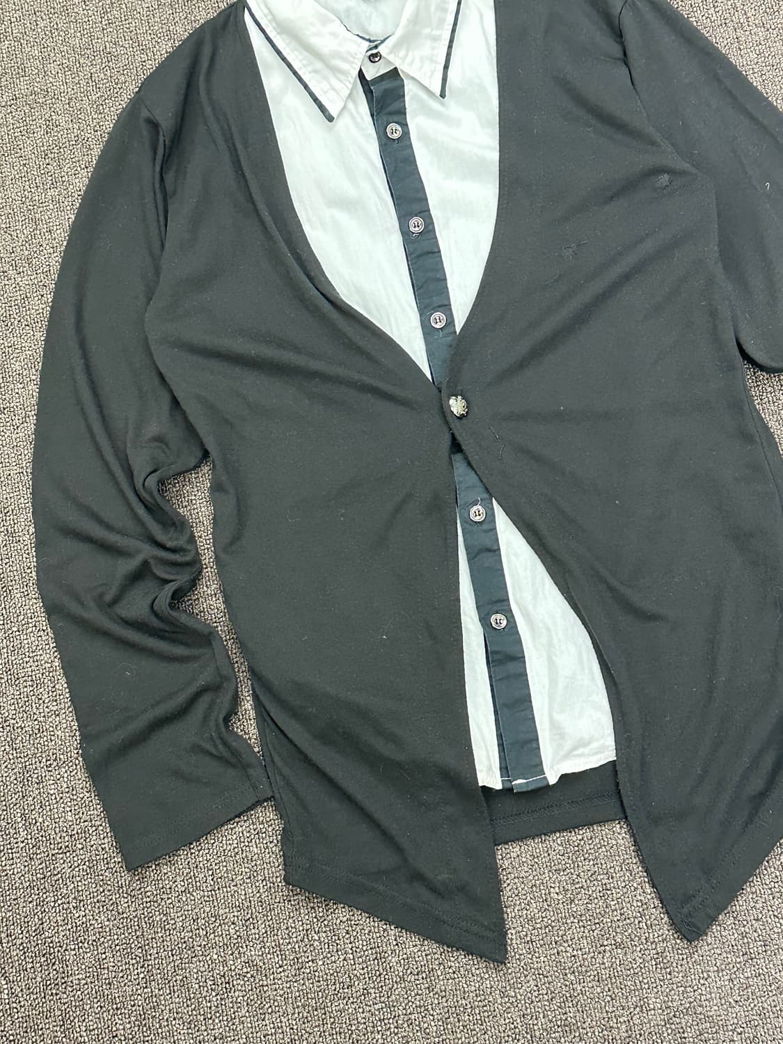 M)Japanese vintage 여성 화이트/블랙 가디건 레이어드 셔츠 상품이미지3