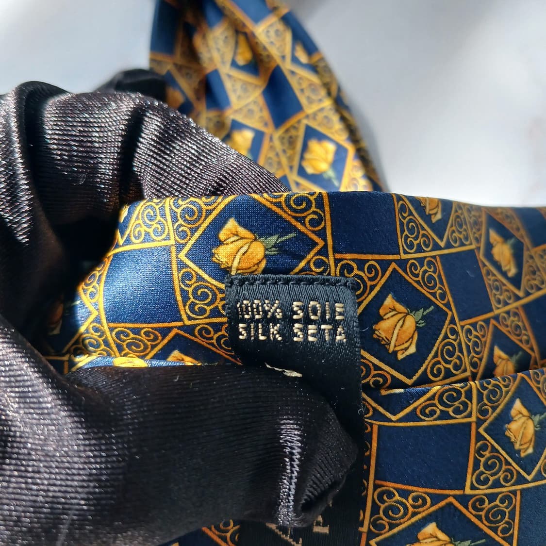 랑방 실크 네이비 플라워 패턴 넥타이 9.5cm S등급 E840 상품이미지9