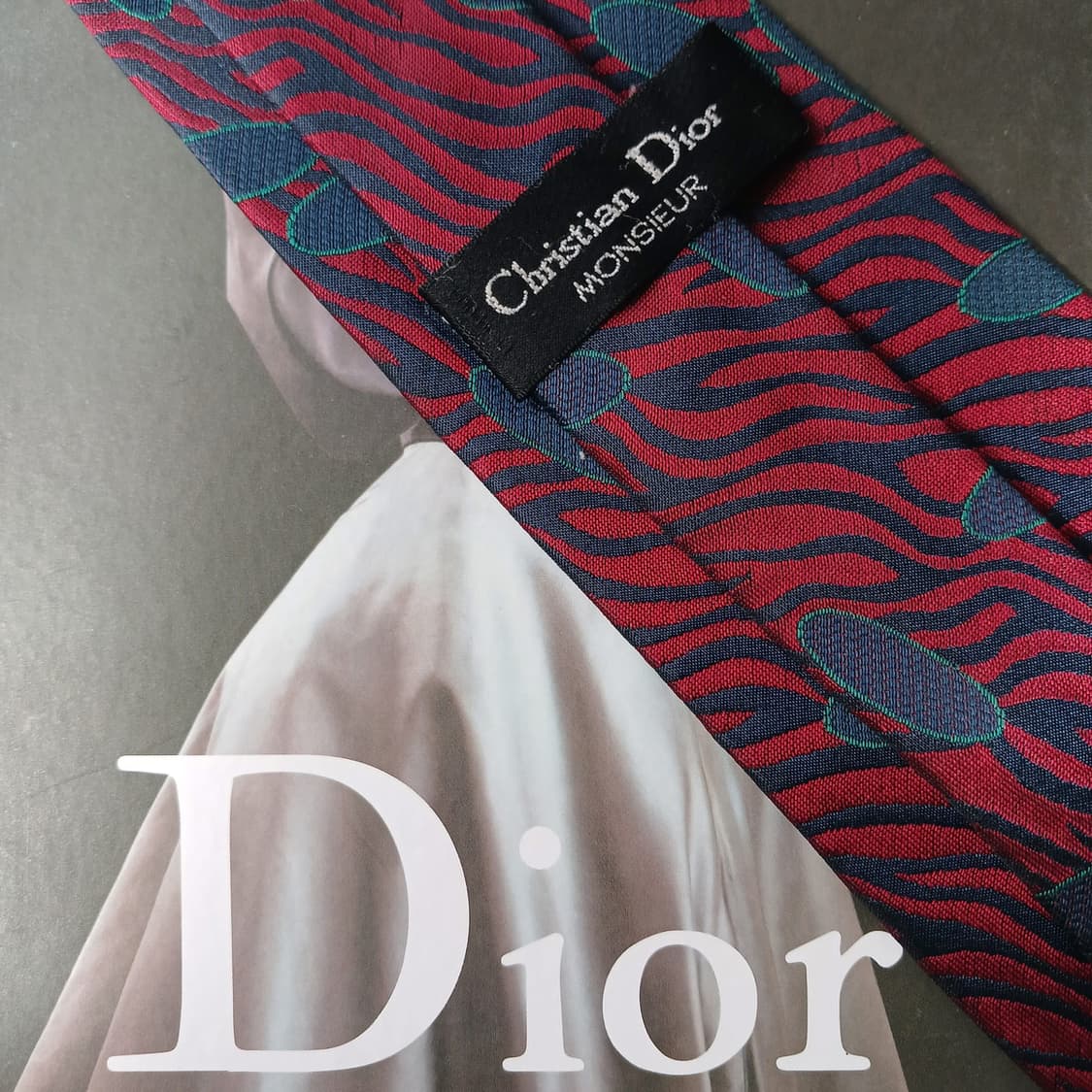 크리스찬 디올 몽슈르 실크 레드 패턴 넥타이 9cm A+등급 A19869 상품이미지6