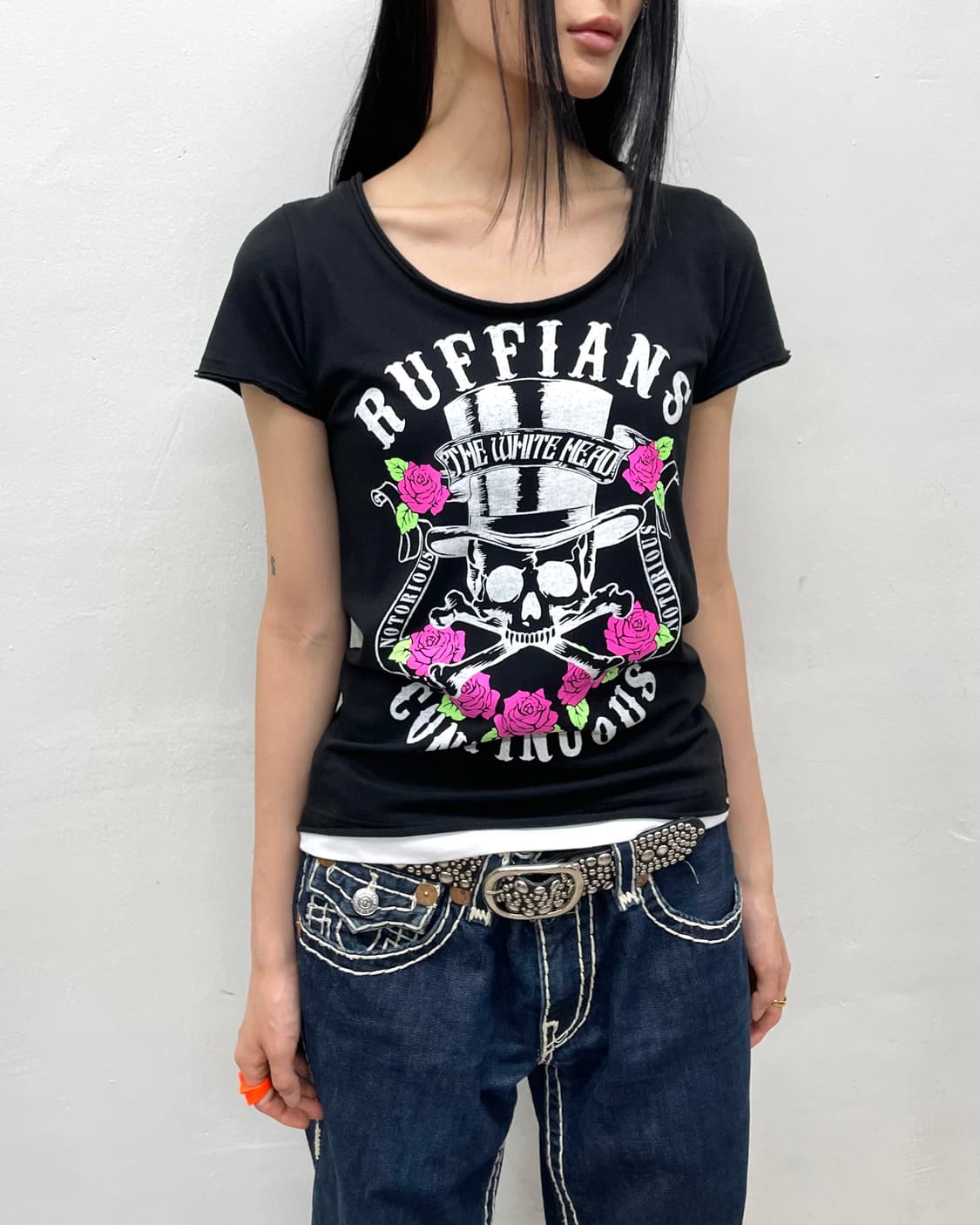 Skeleton Rose Slit American Flag T-shirt 상품이미지5