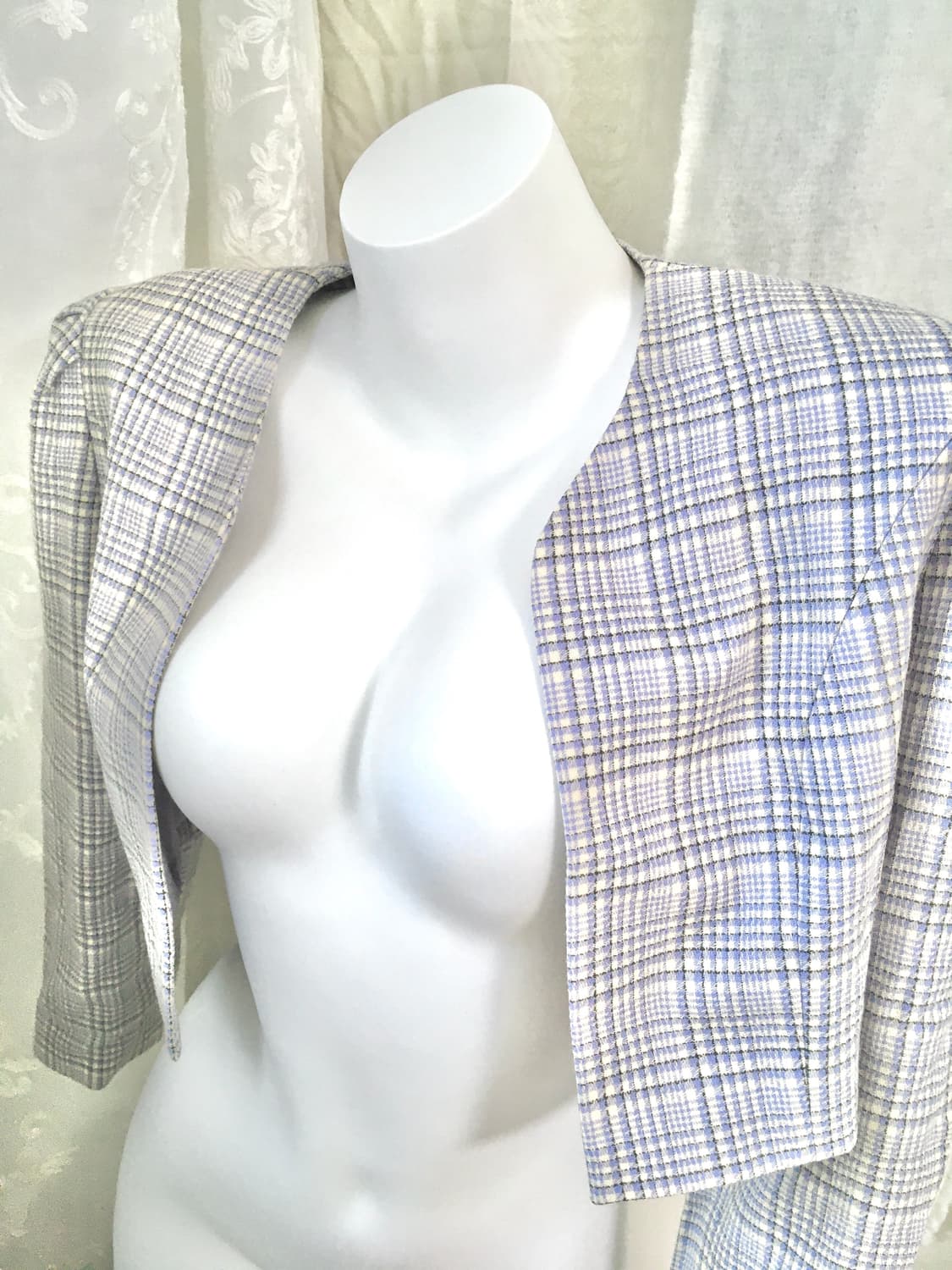 연보라 체크 크롭 블레이저 자켓 상품이미지5