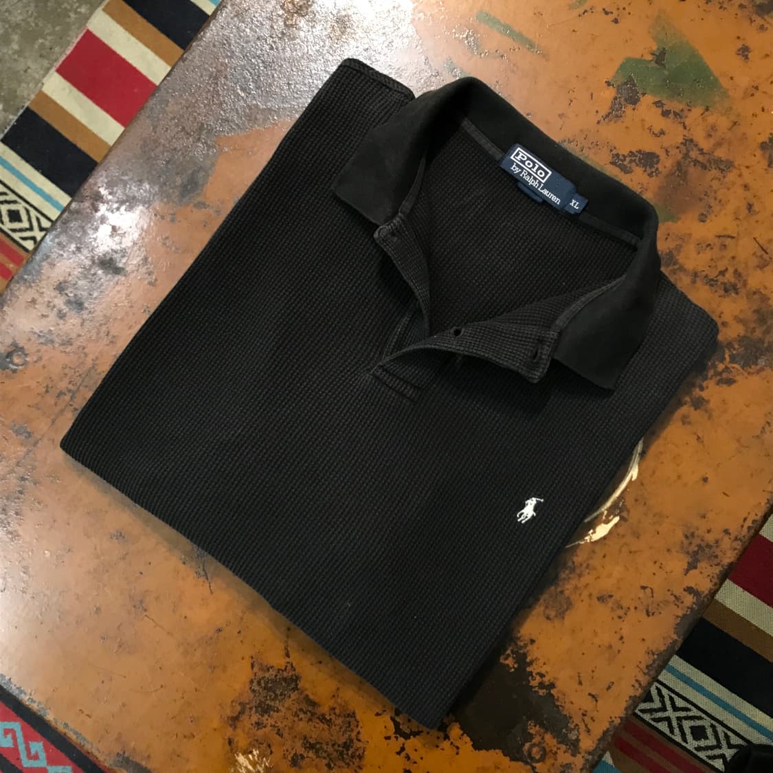 폴로랄프로렌 에이징 블랙 와플 긴팔 피케 카라티 남성 120 빅사이즈 상품이미지1