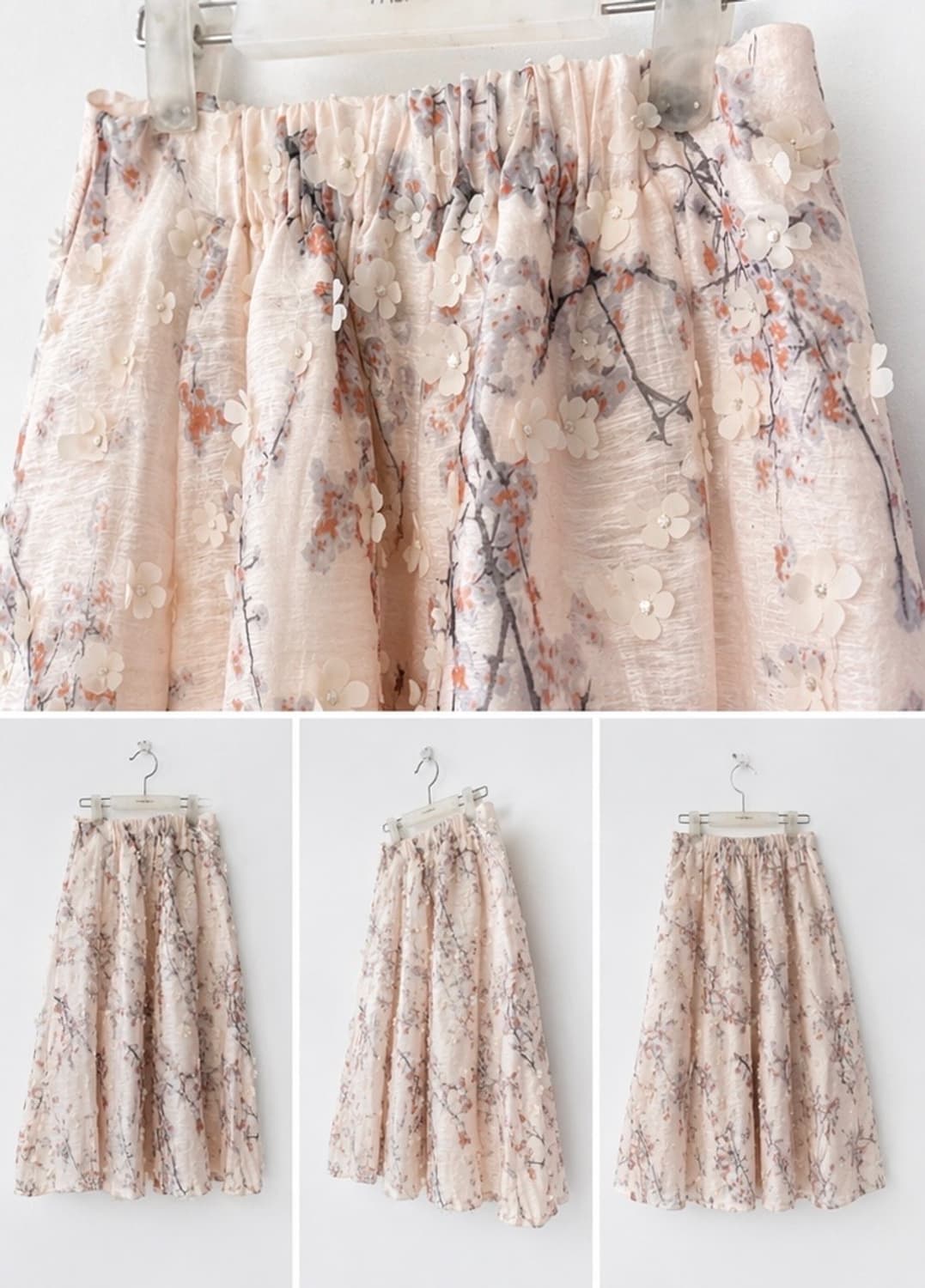 빈티지 핸드메이드 플라워 자수 매화 벚꽃 동양풍 쉬폰 롱 스커트 상품이미지2