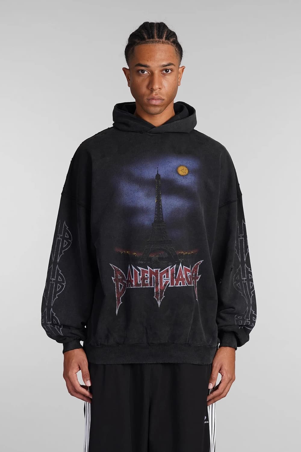 발렌시아가 파리 문 노 포켓 오버사이즈 후드 티셔츠 페이드 블랙 1사이즈 상품이미지4