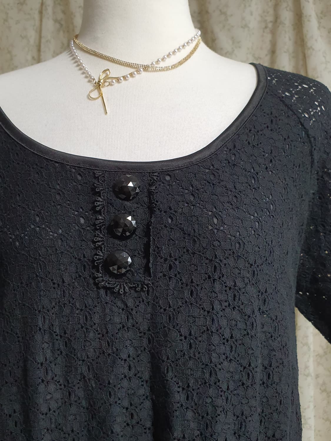 [일본빈티지] 모리걸 와구리 블랙 레이스 반팔 원피스 상품이미지2