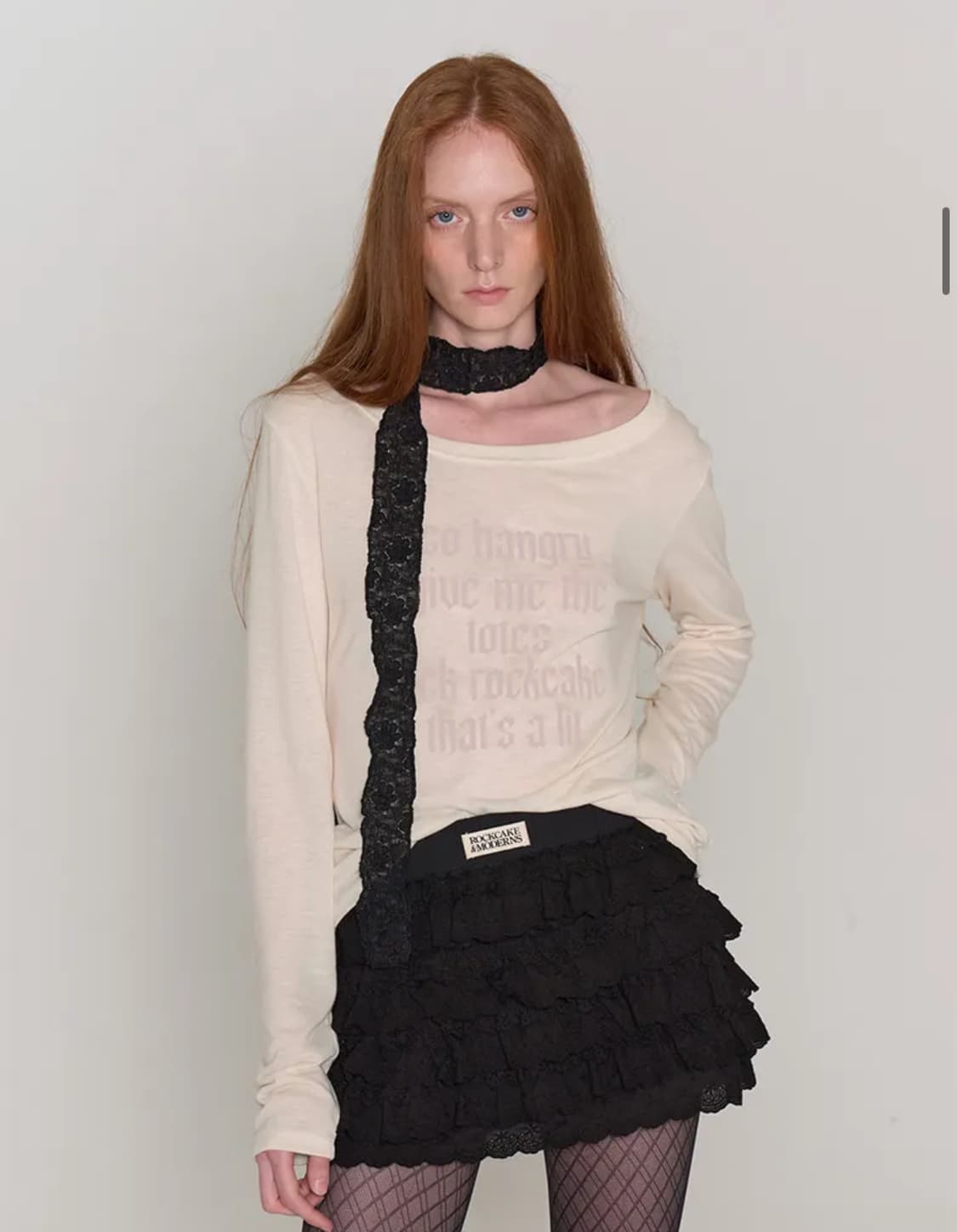(실착1회) 락케이크 펑크 매쉬 탑 롱슬리브 크림 상품이미지1