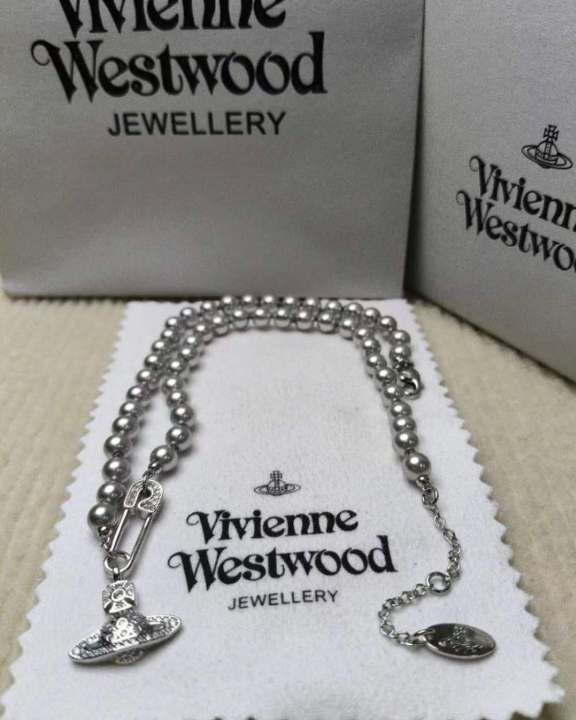 비비안웨스트우드 아카이브 세이프티핀 orb 팬던트 진주 펄 초커 목걸이 상품이미지2
