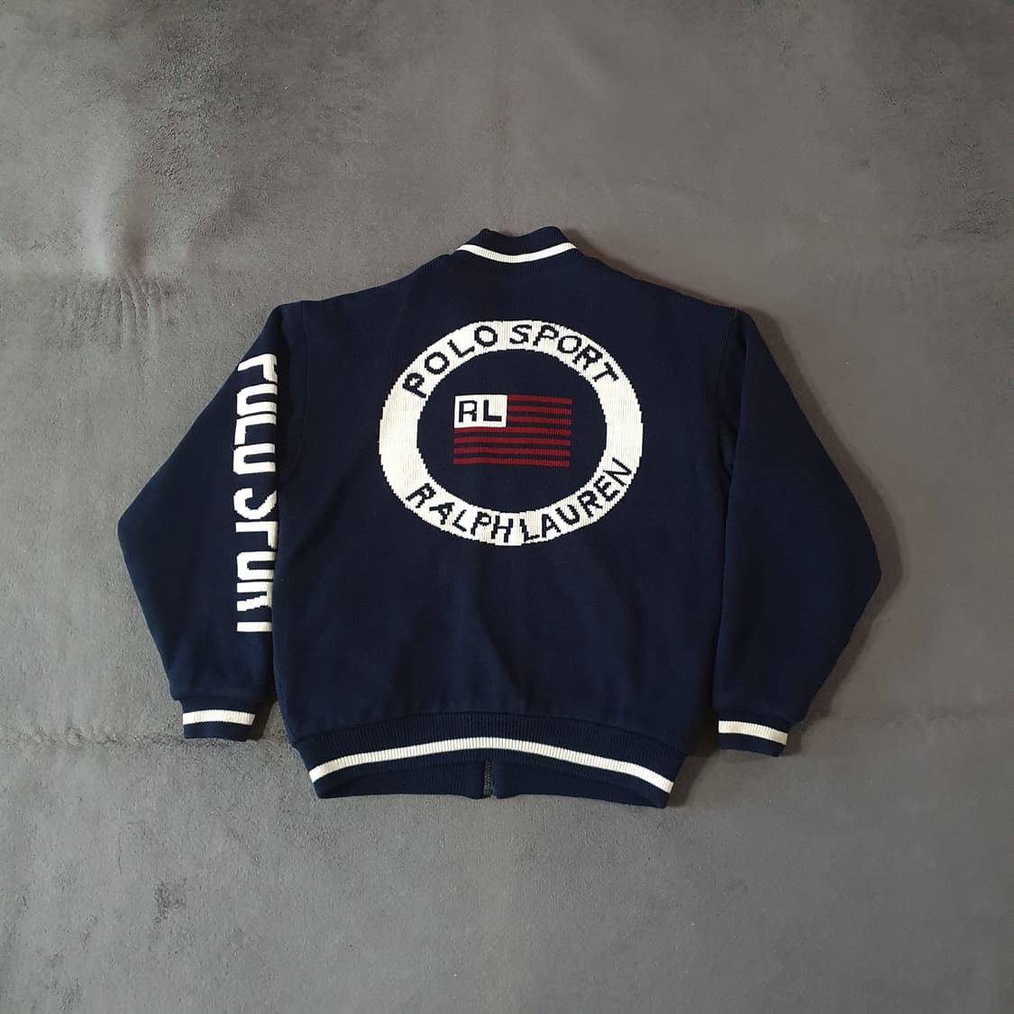 레어 80s 폴로 스포츠 빅로고 니트 자켓 네이비 상품이미지1
