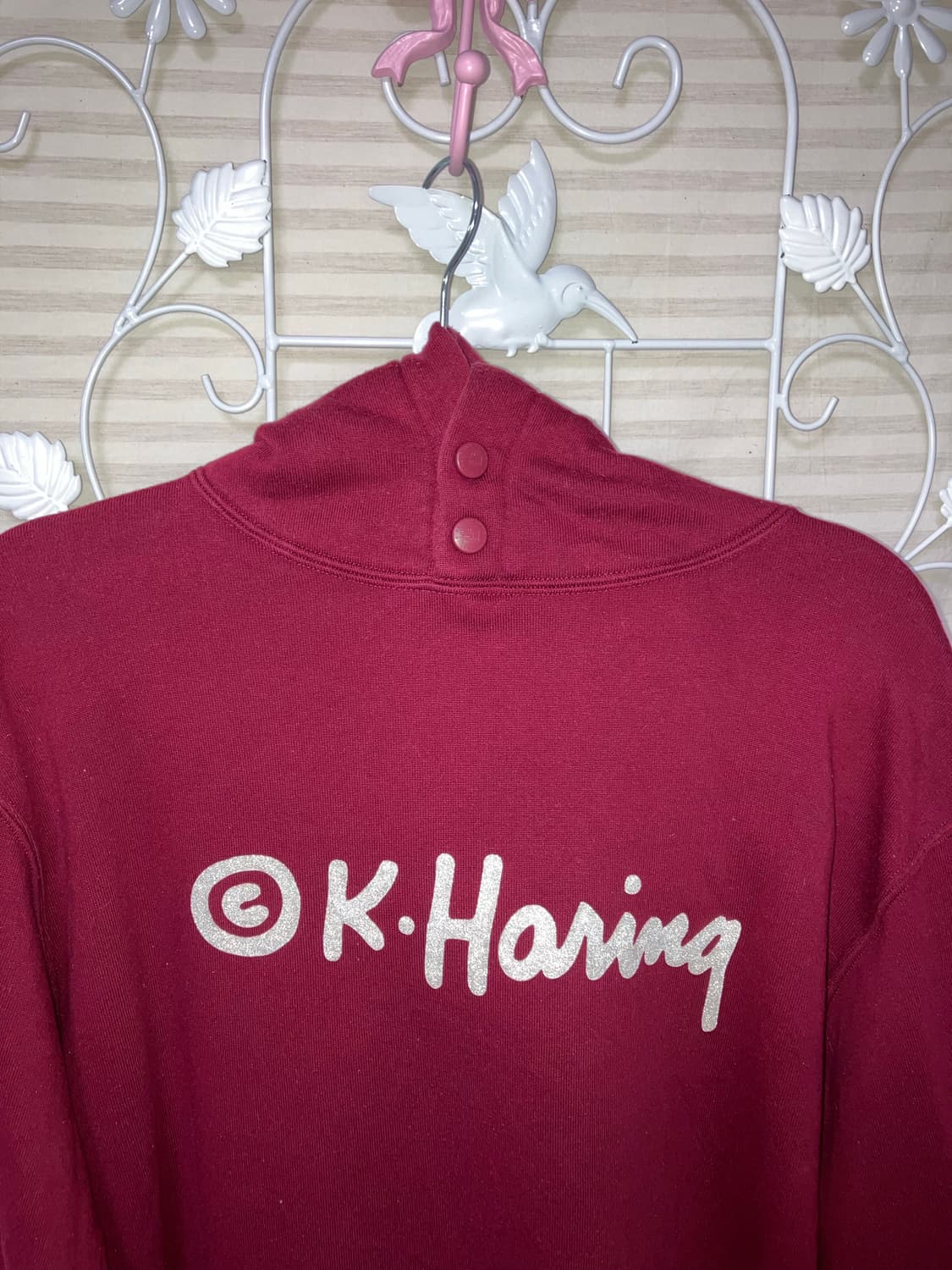 빈티지 K haring 레드와인 후드 y2k 스트릿 갸루 펑키 일본빈티지 상품이미지4