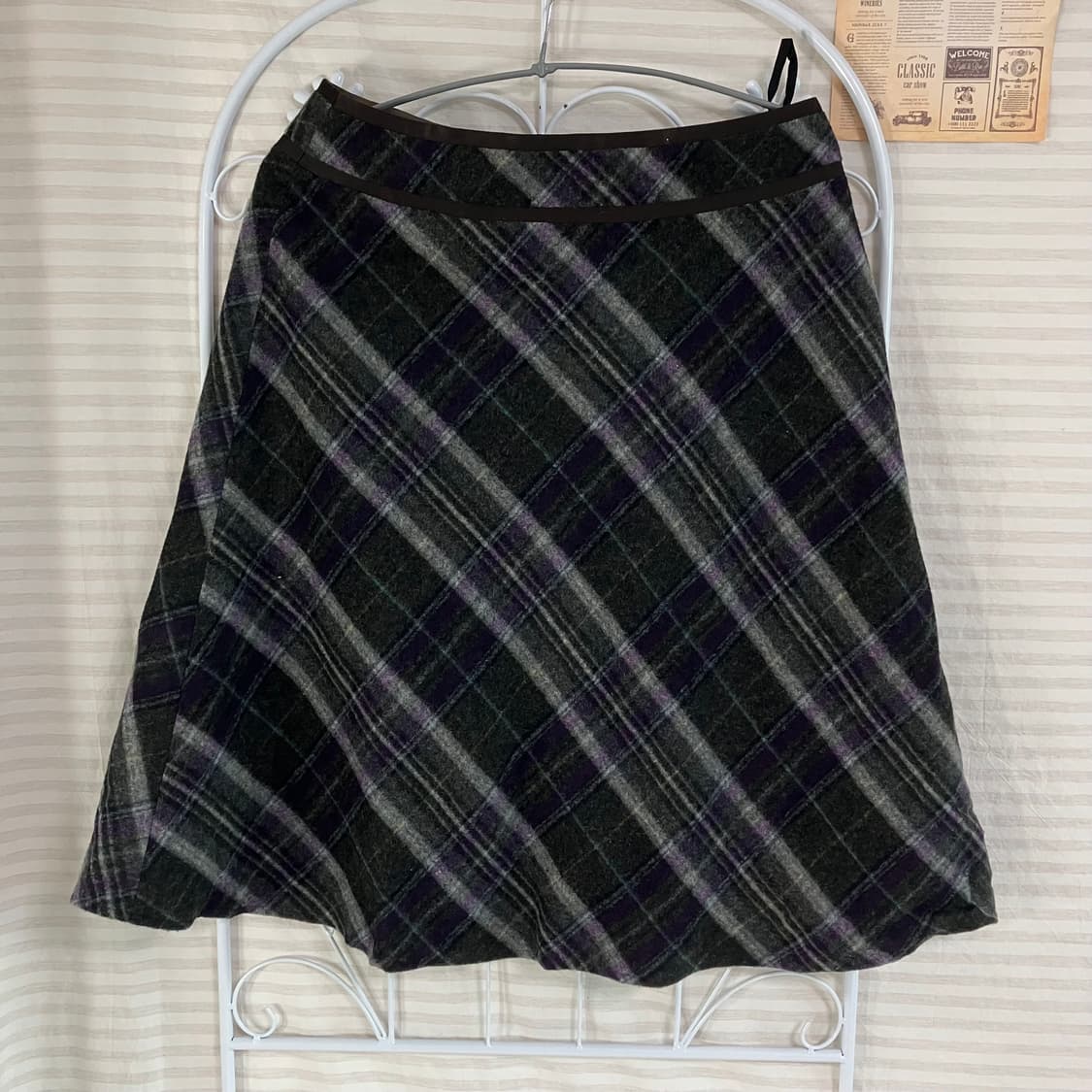 빈티지 딥 카키 퍼플 체크 스커트 830 y2k 스트릿 모리 갸루 일본빈 상품이미지2