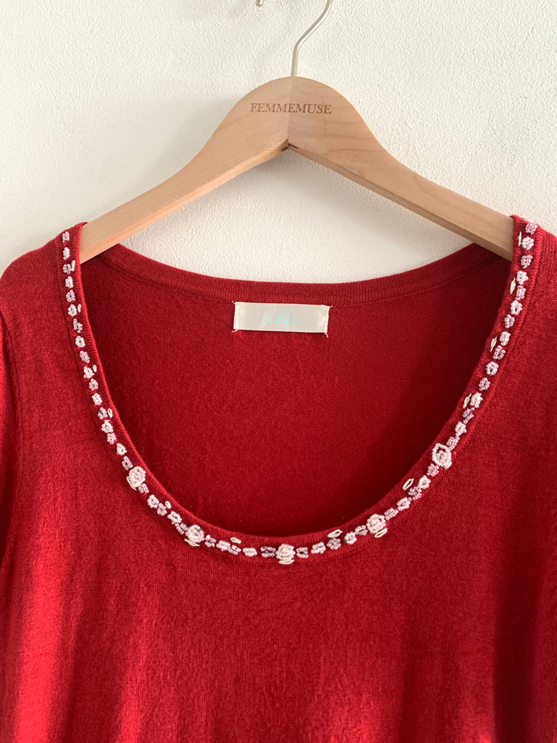 (Vintage)beads u neck knit(red) 상품이미지2