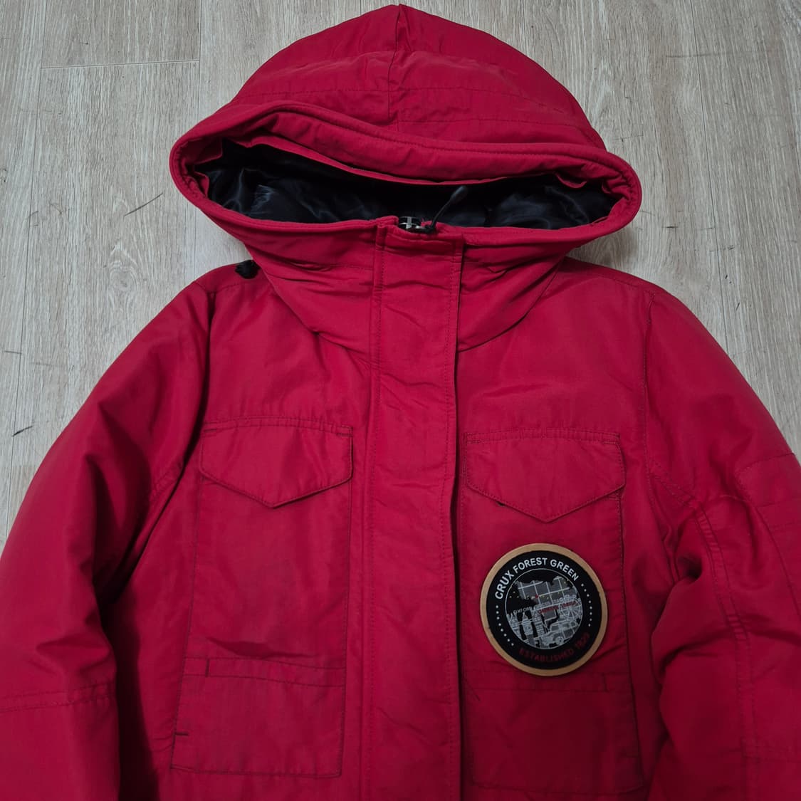 크룩스 포레스트 그린 와펜 덕다운 후드 패딩 점퍼 S(90) 상품이미지2