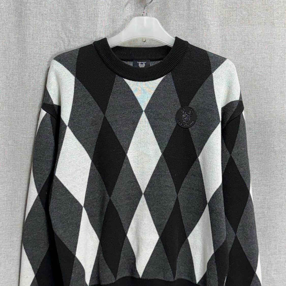 [M/오버핏] 라이프워크 아가일 체크 라운드 긴팔니트 상품이미지4