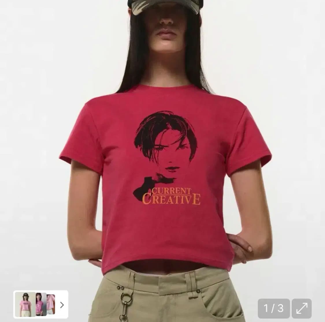 커렌트 90S PRINTED CROP TEE [PINK] 상품이미지1