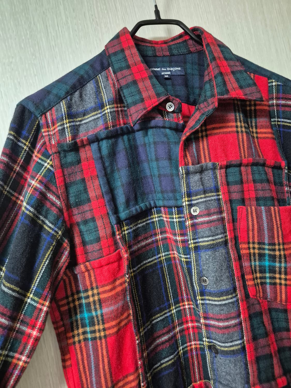 (정품) 꼼데가르송 옴므 울 체크셔츠 패치워크 남방 M 상품이미지6