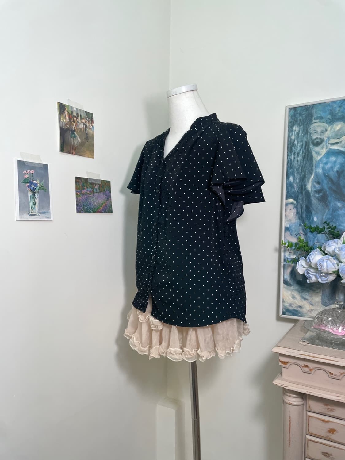 black dot shirring summer blouse(size-M) 상품이미지2