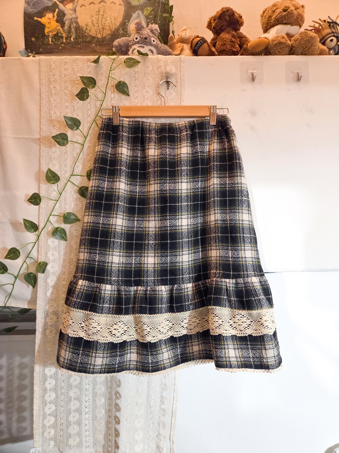 울 체크 미디 스커트 상품이미지4