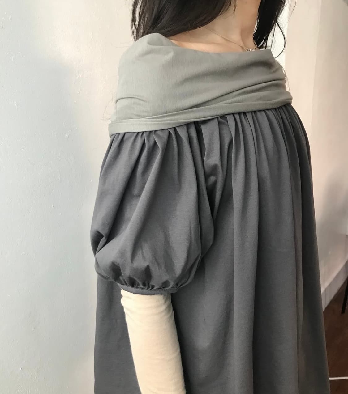 Back Ribbon Top, gray 상품이미지3