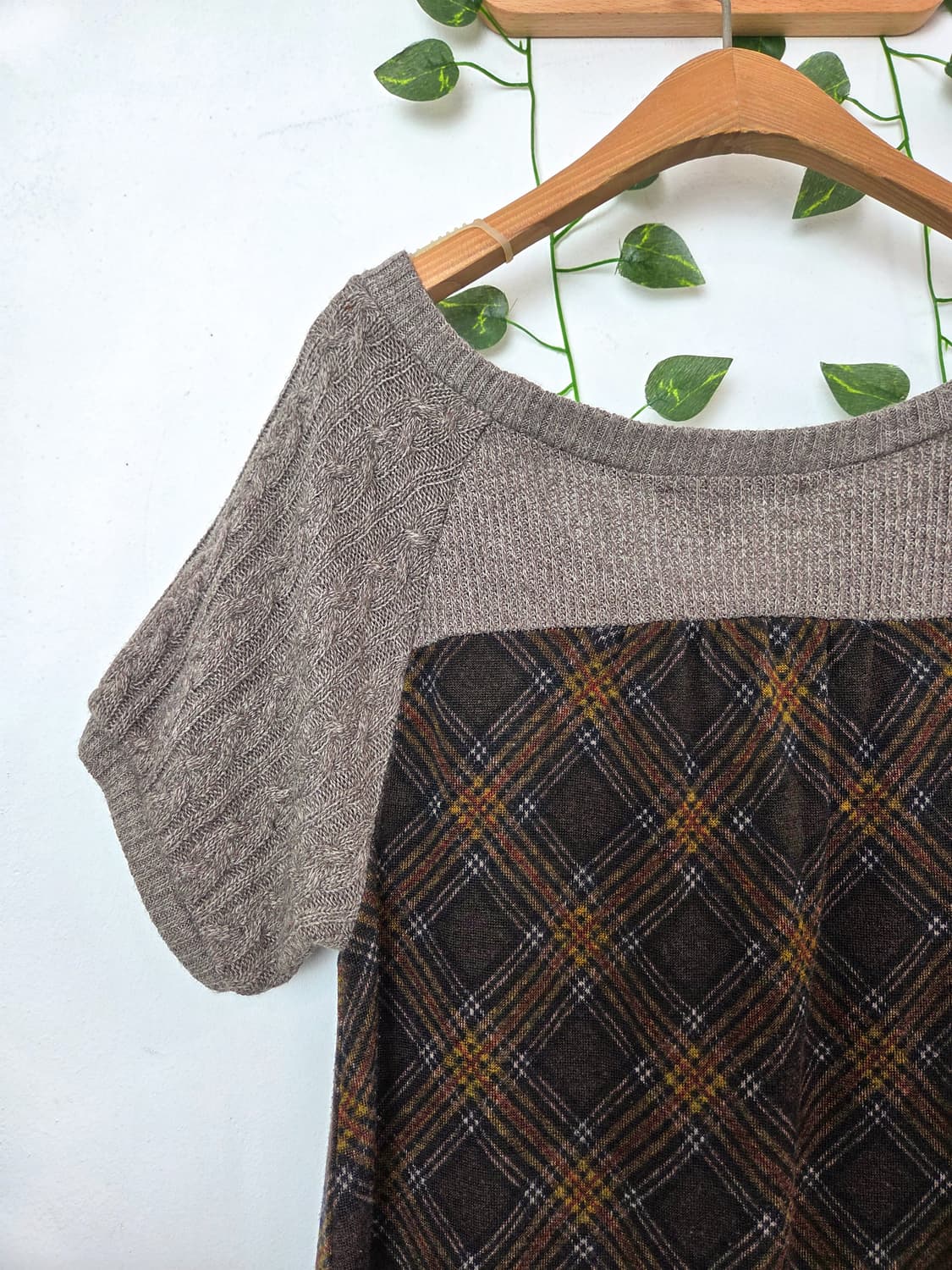 체크 반팔 니트 원피스 상품이미지5