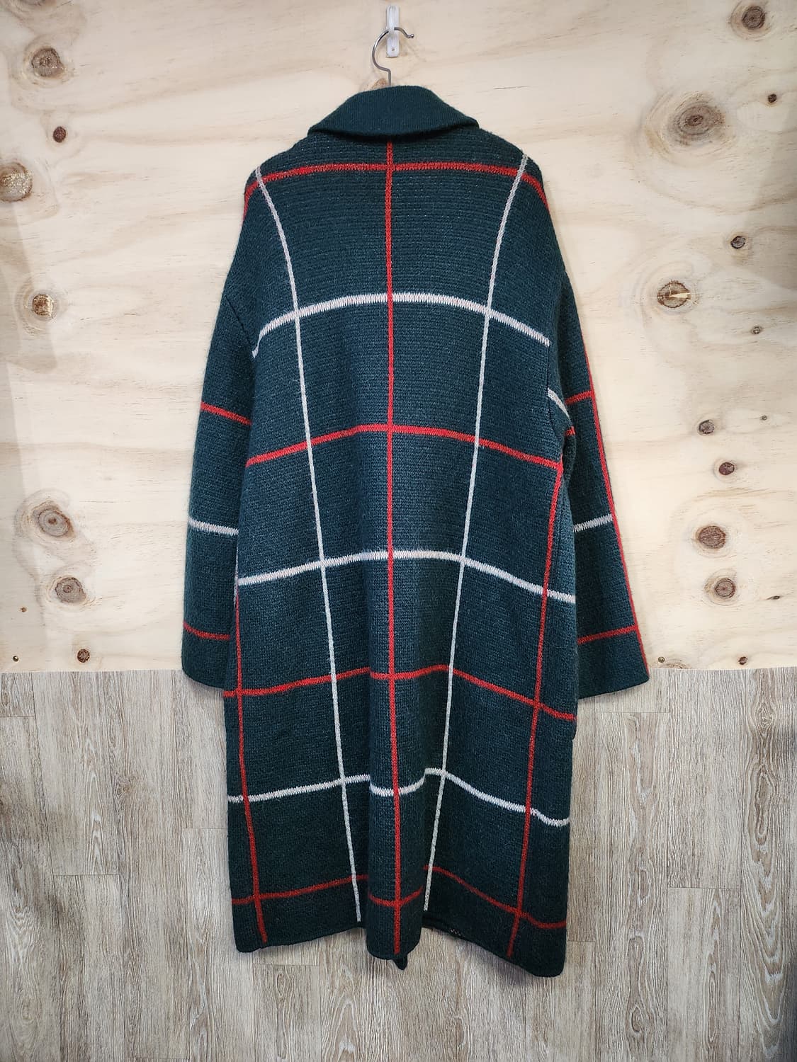 640) 베네통 딥그린 체크 롱 가디건 코트 상품이미지2