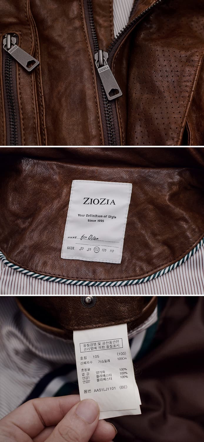 올드레더 워싱 브라운 쉽스킨 양가죽 라이더 자켓 (100) 상품이미지10