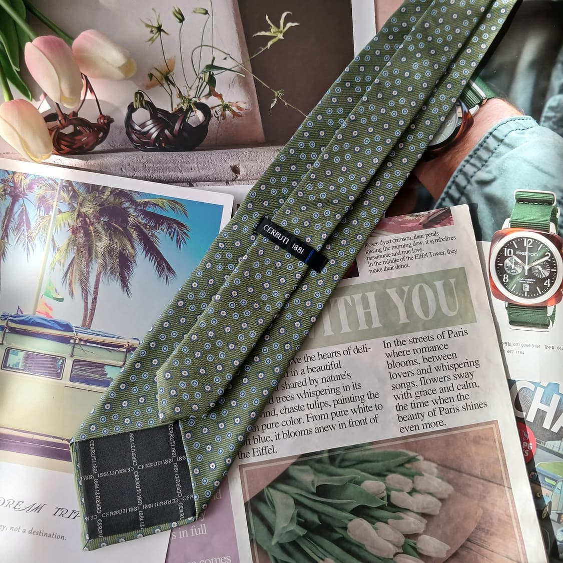 세루티 실크 그린 지오메트릭 패턴 넥타이 9.1cm A+등급 A19195 상품이미지4