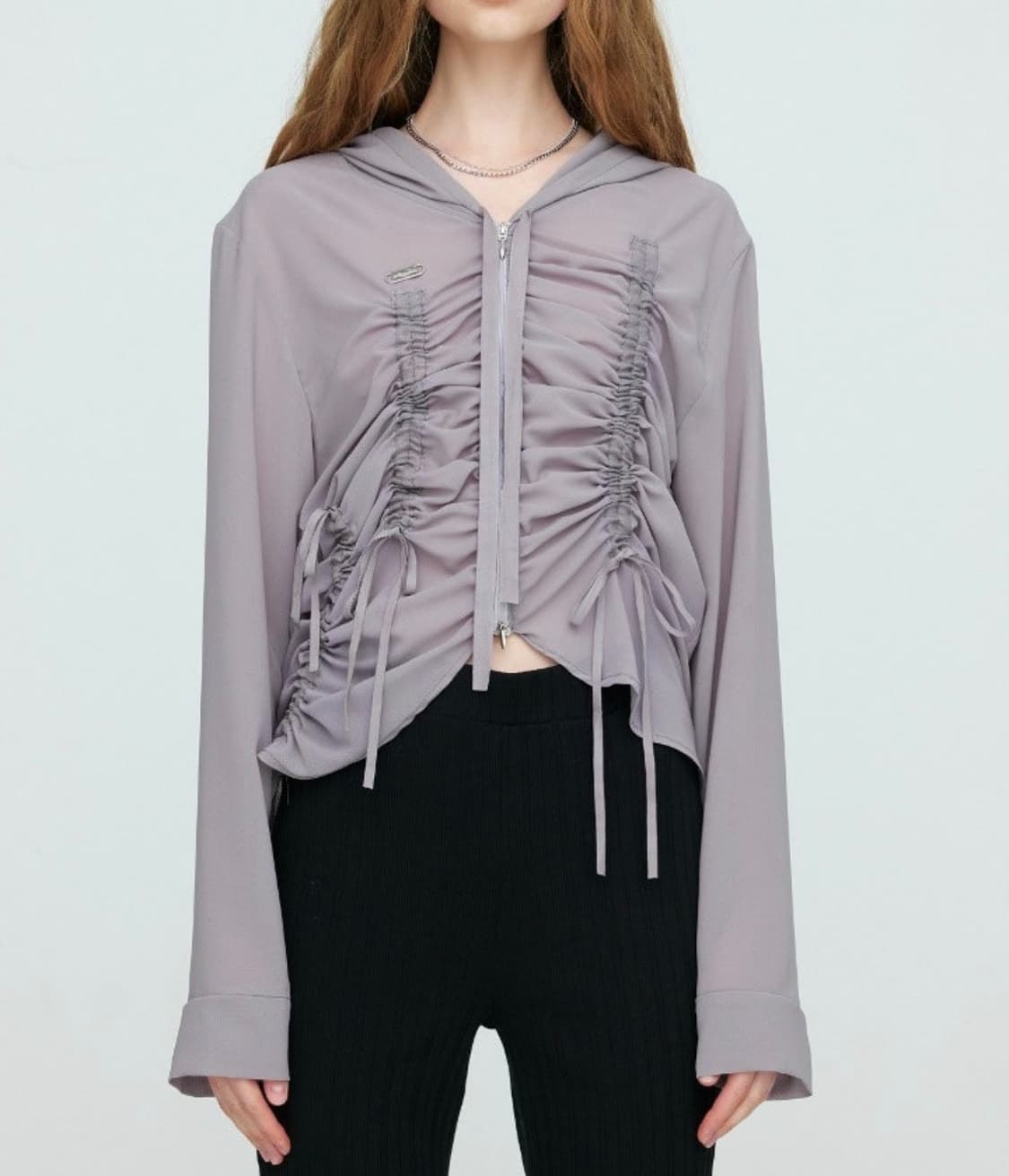 나체 셔링 쉬폰 후디집업 그레이 상품이미지2