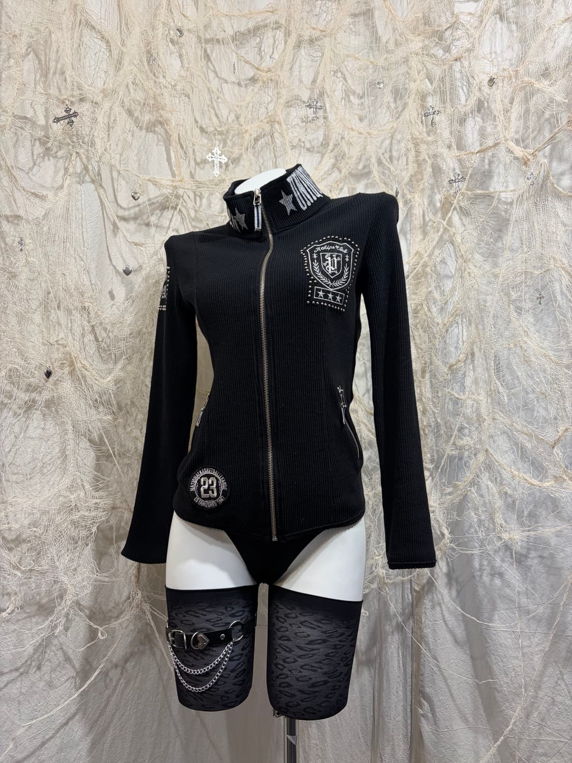 Y2K high-neck stud Glitter zip up 상품이미지4