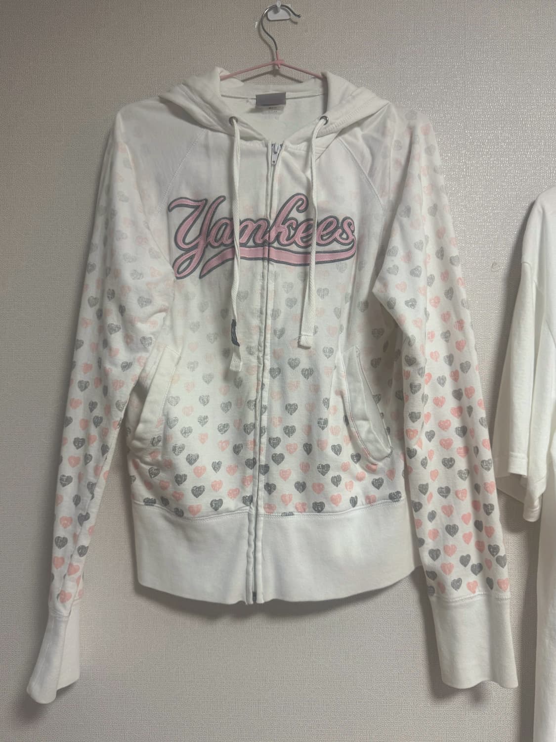 핑크 그레이 하트 후드집업 갸루 스포티 빈티지 상품이미지1