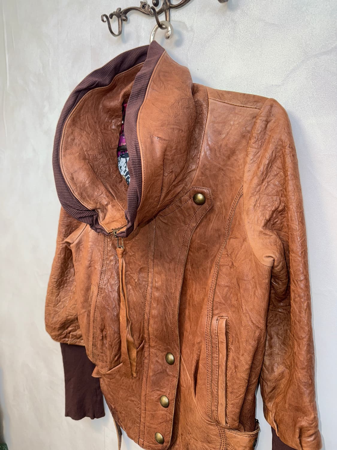 Camel brown lamb skin fox fur warmer jk 상품이미지5