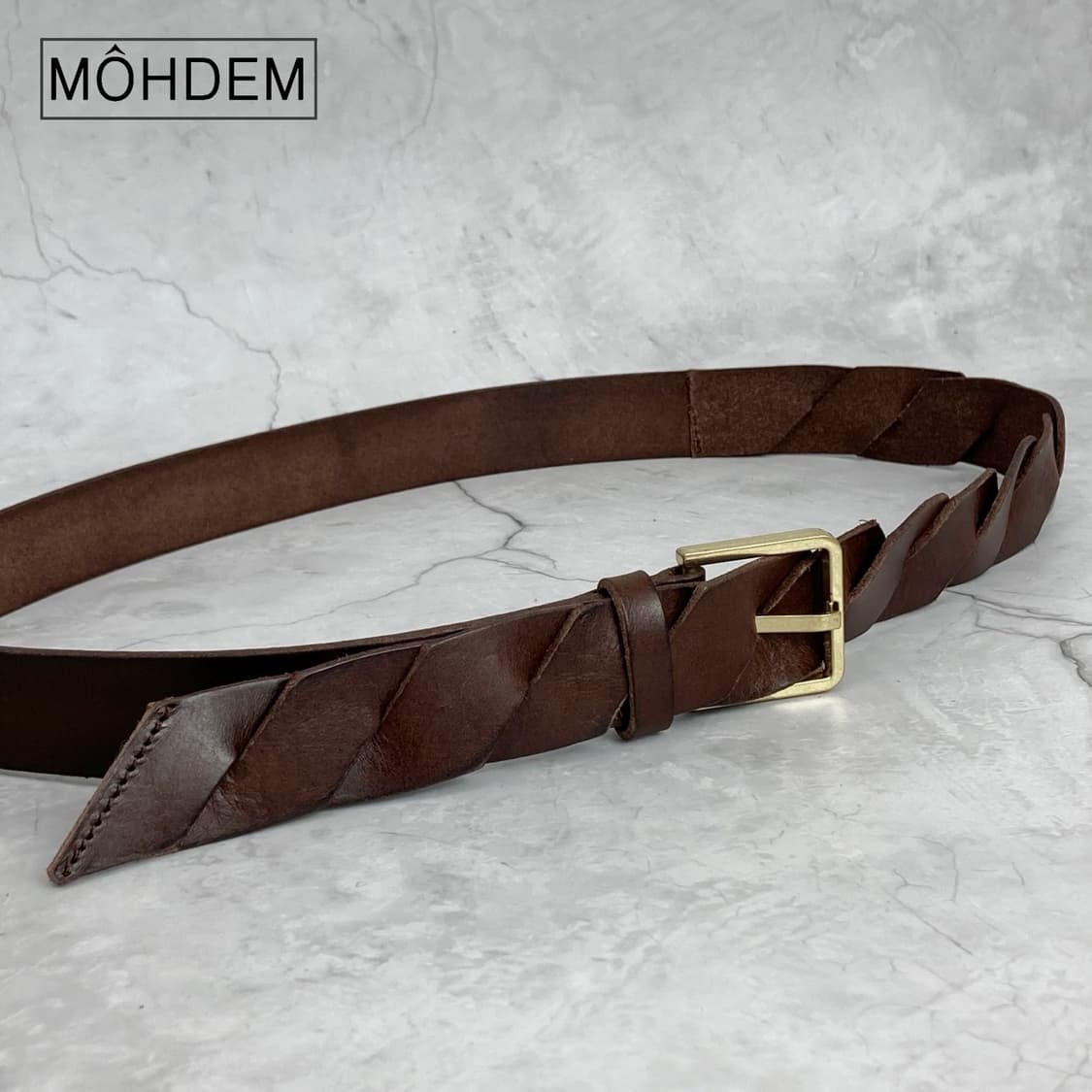 [Unisex] 위빙 꼬임 가죽 벨트 브라운 상품이미지1
