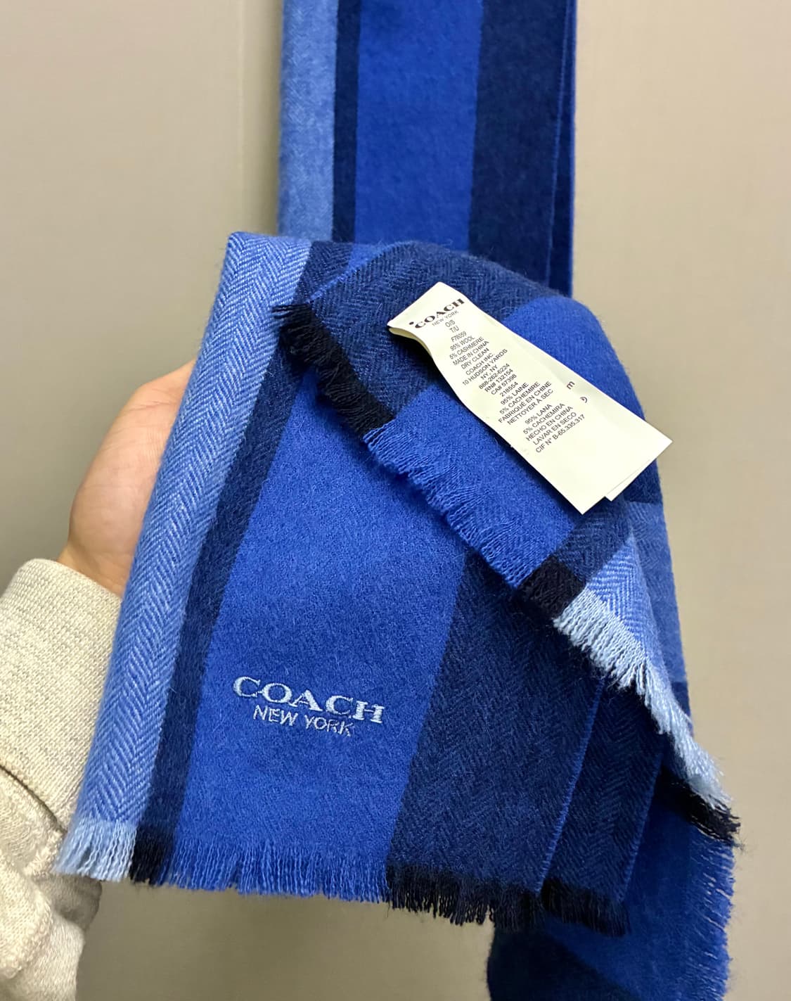 COACH 코치 뉴욕 캐시미어 울 스트라이프 스카프 머플러 블루 상품이미지1