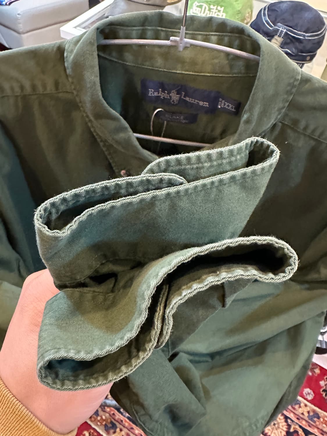 폴로 랄프로렌 빅사이즈 빈티지 솔리드 코튼 셔츠 그린 2XL 상품이미지6