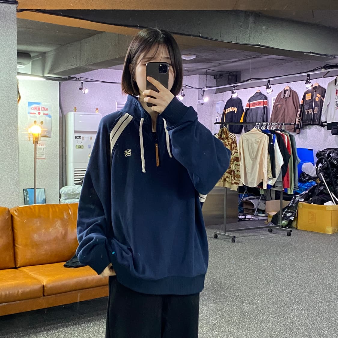 새터 스몰로고 네이비 스웻 하프넥집업 B4688 상품이미지1