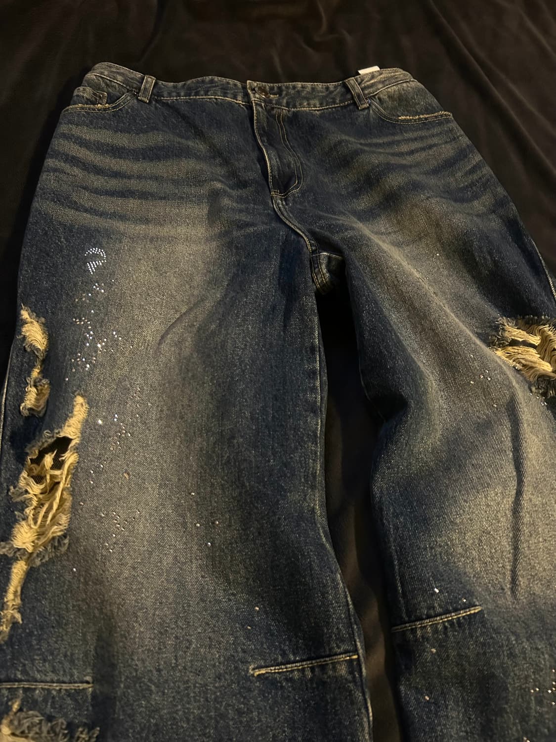 Glitter Detail Washed Damaged Denim 상품이미지3