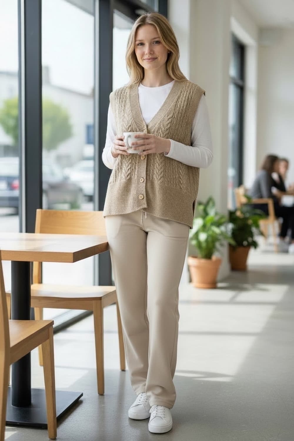 Basileia 바실레이아 100% 캐시미어 케이블 니트 베스트 상품이미지5