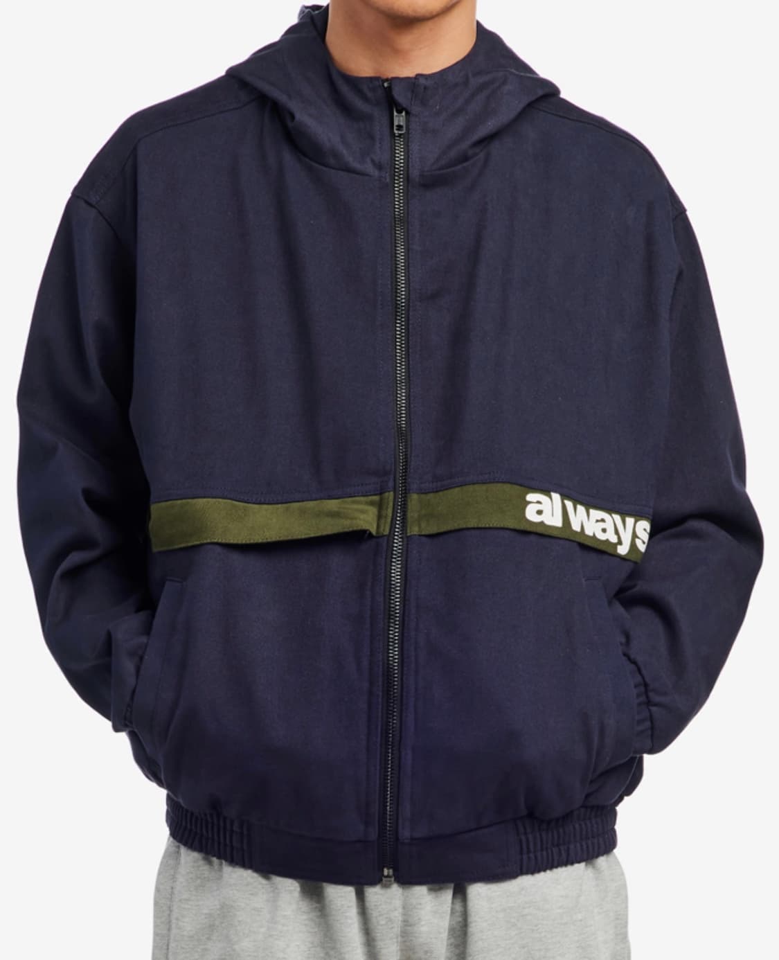 Alwaysdowhatyoushoulddo 투톤 캔버스 봄버 자켓 네이비 상품이미지1