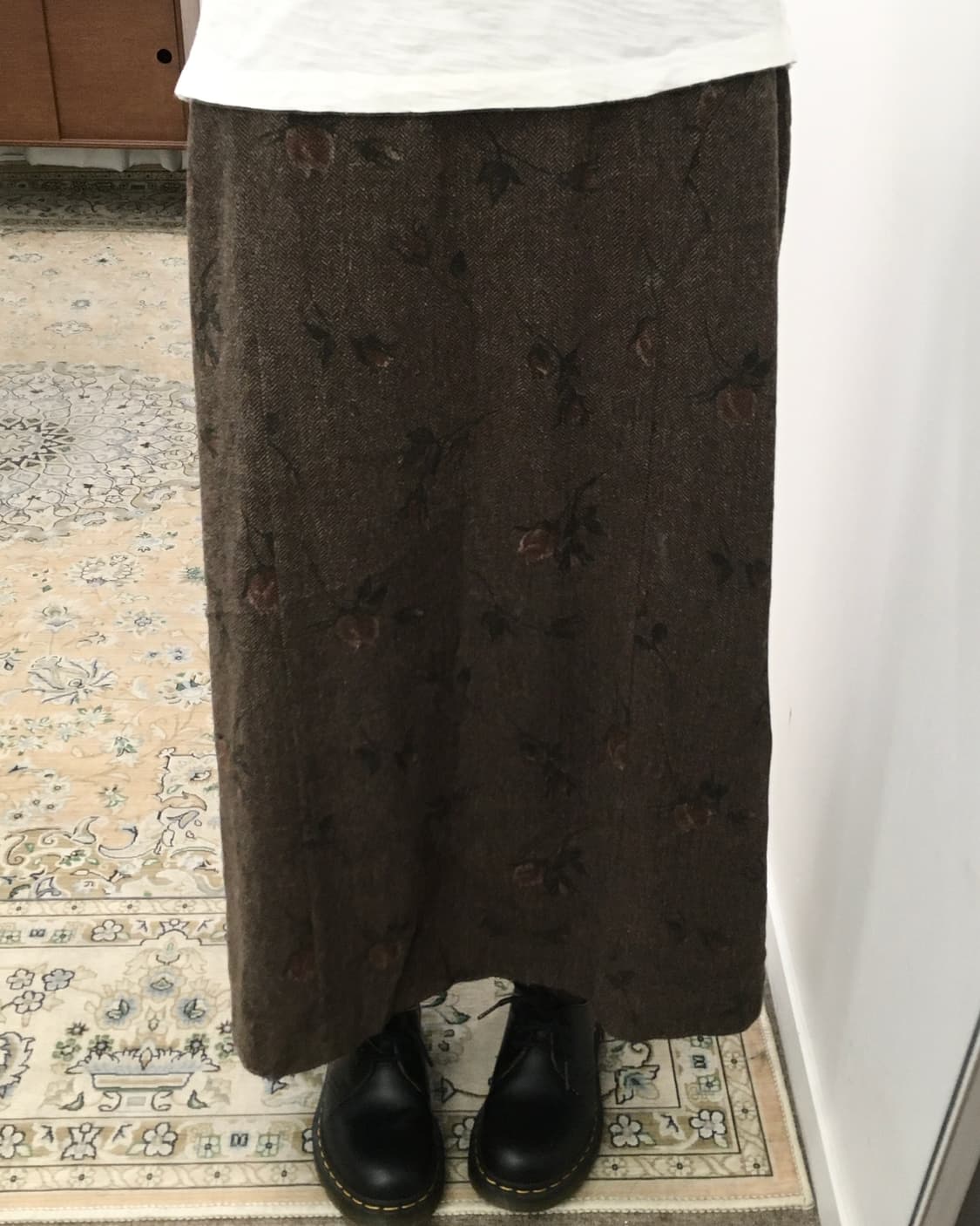 브라운 플라워 패턴 롱스커트 상품이미지2