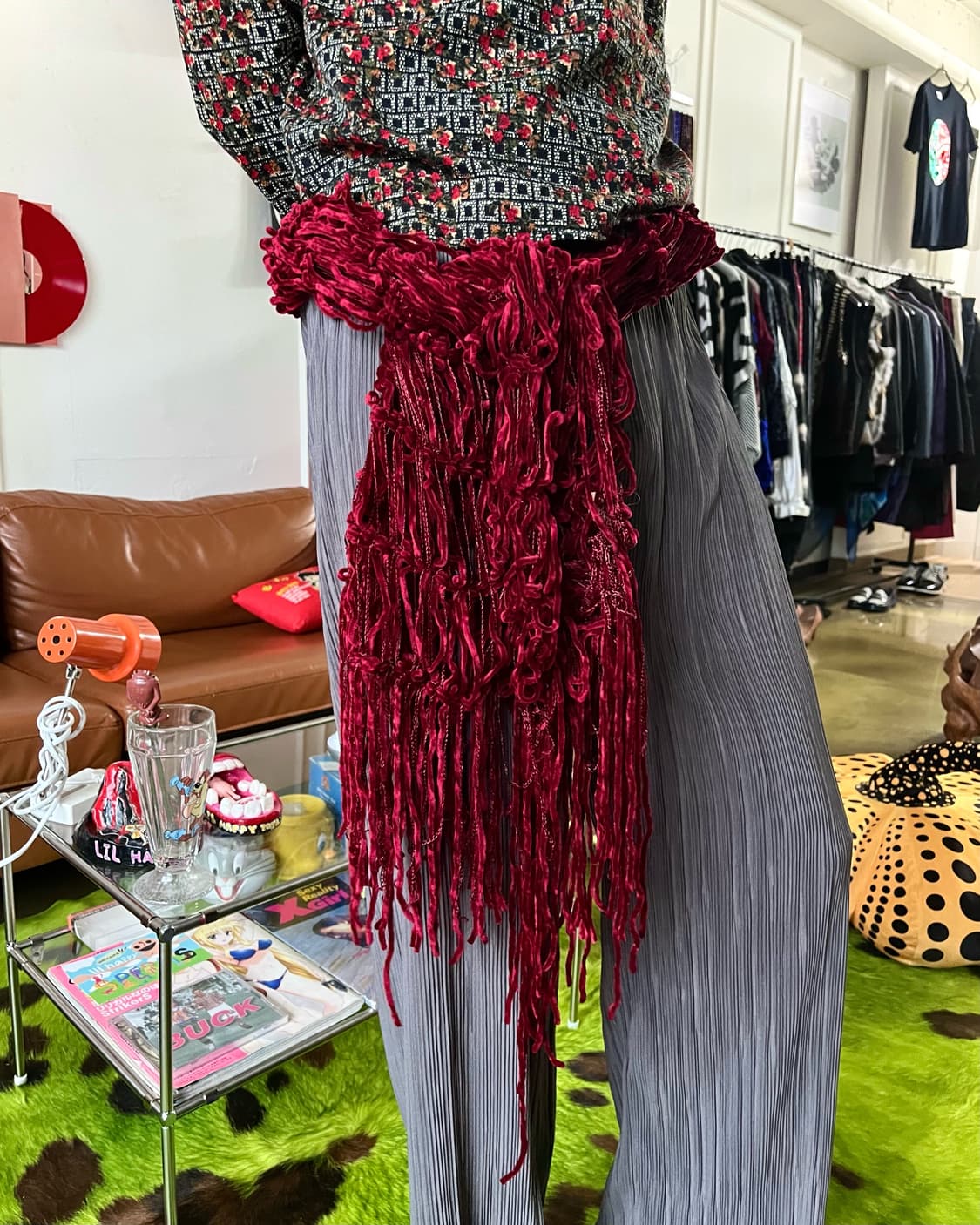JPN Vintage Velour Mesh Fringe Muffler 상품이미지3
