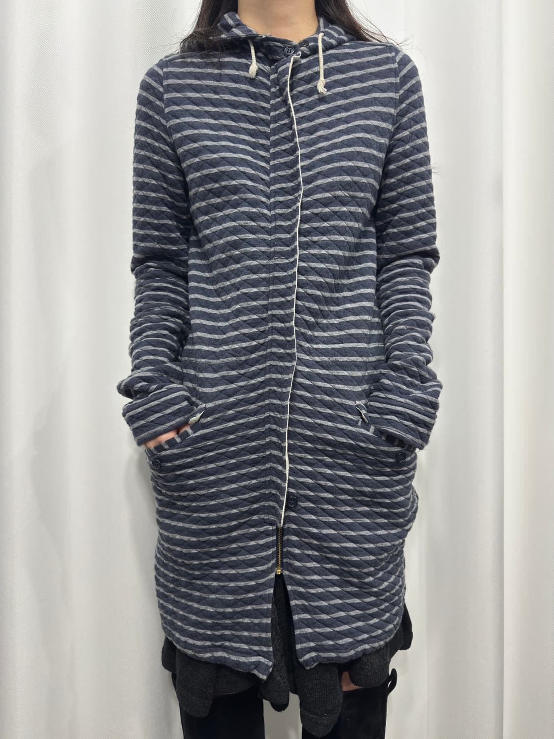 stripe hood long coat 상품이미지4